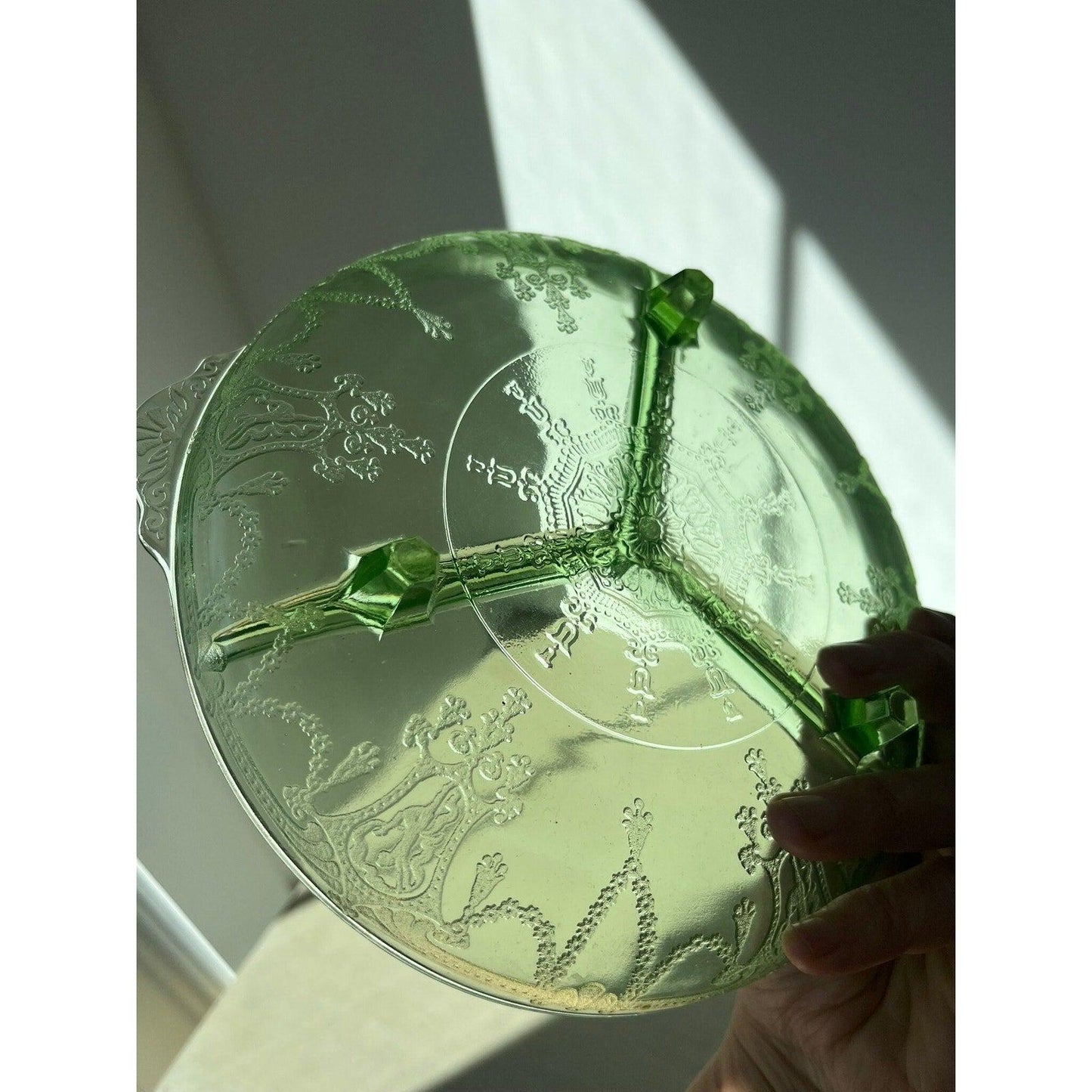 1930s Anchor Hocking vaseline (uranium) glass relish dish