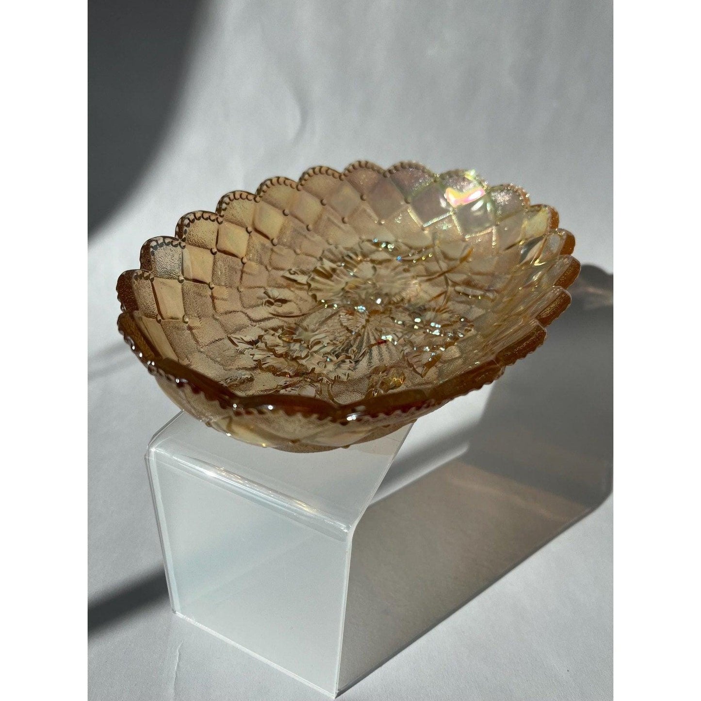 Antique 1911 - 1918 Carnival Glass Pickle Pansy Dish, Imperial Glass Company