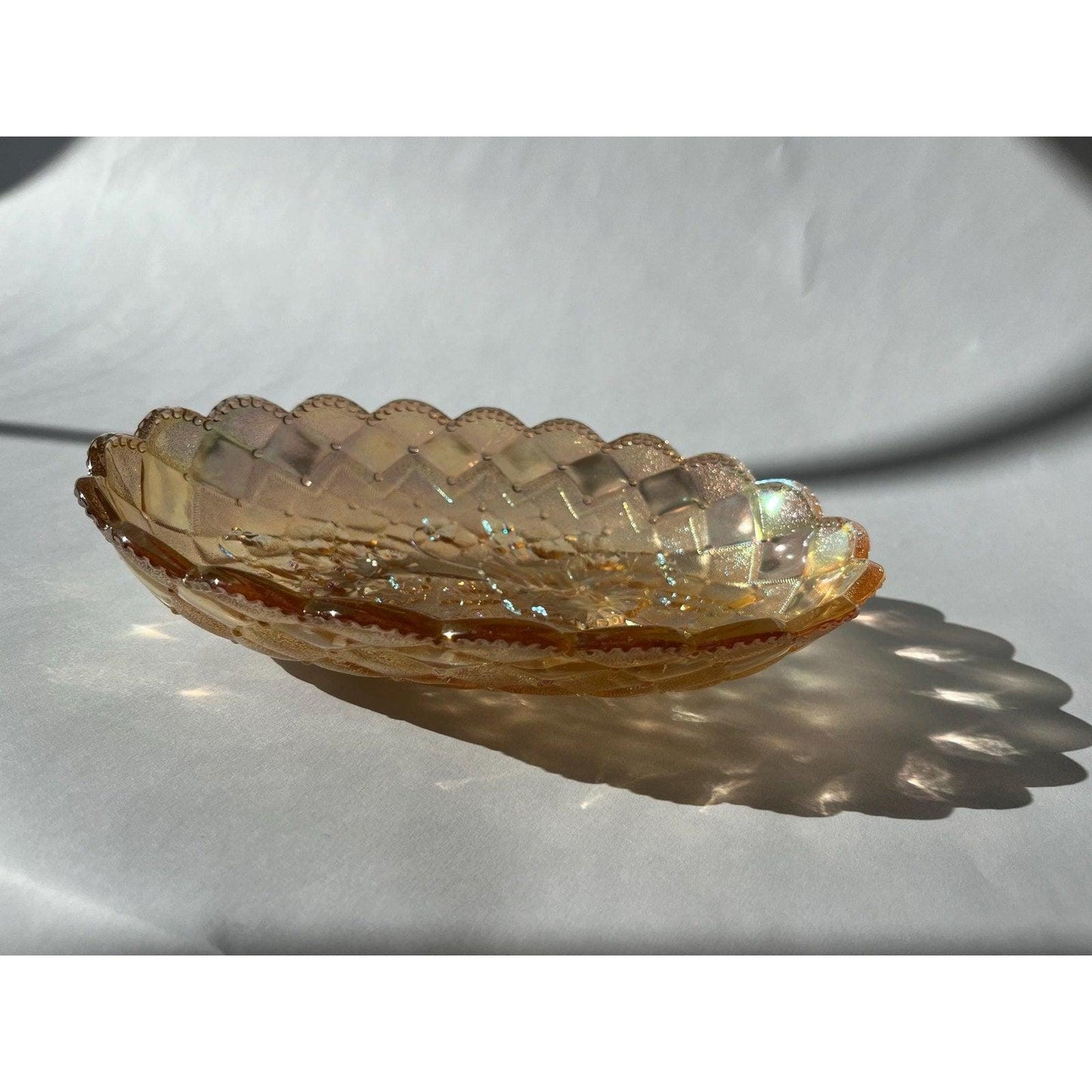 Antique 1911 - 1918 Carnival Glass Pickle Pansy Dish, Imperial Glass Company