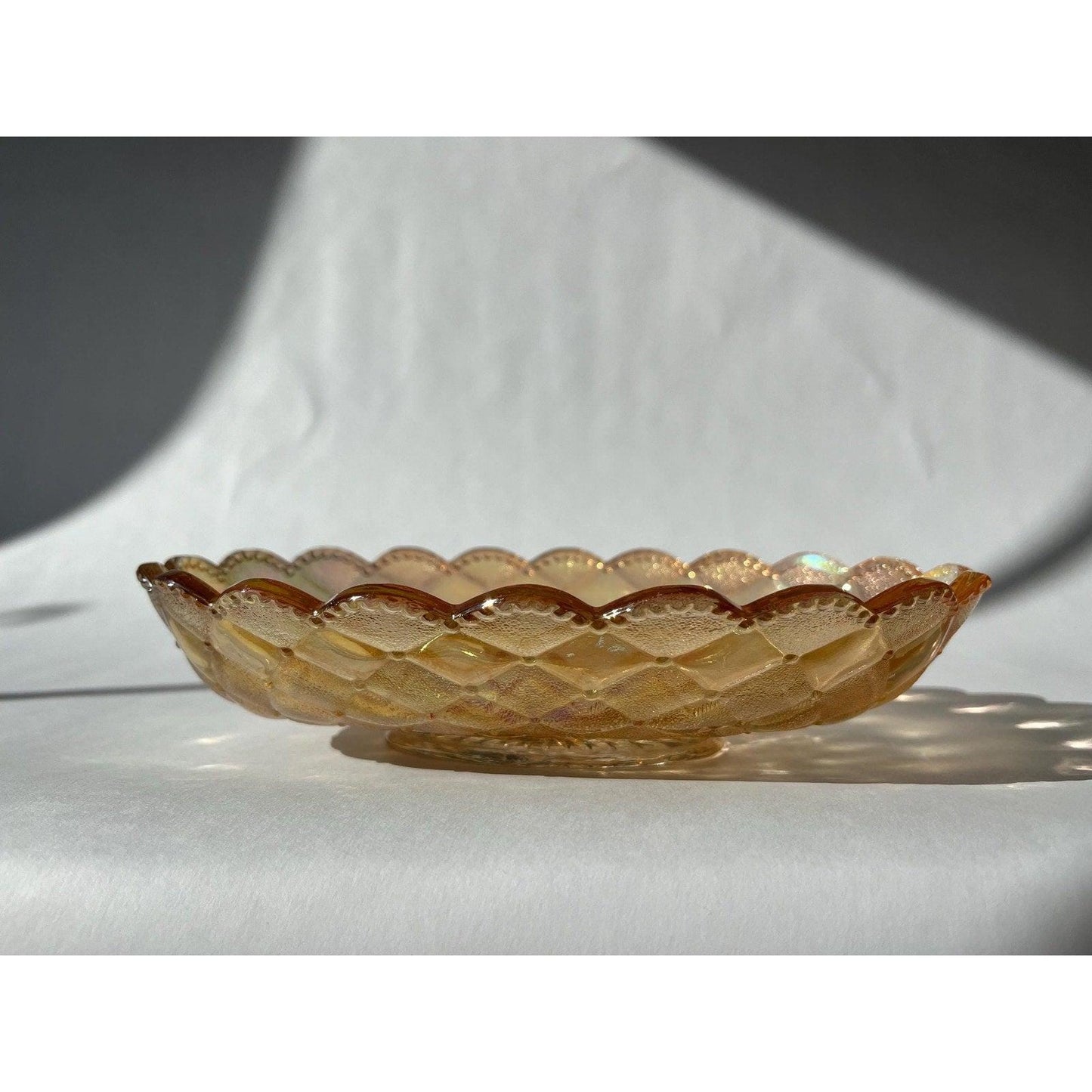 Antique 1911 - 1918 Carnival Glass Pickle Pansy Dish, Imperial Glass Company