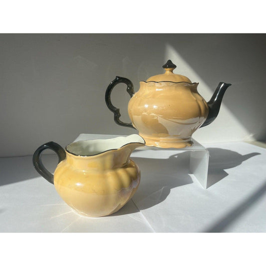 Vintage Bavarian Tan Lusterware Tea Pot & Creamer