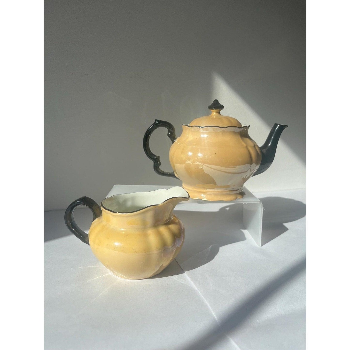 Vintage Bavarian Tan Lusterware Tea Pot & Creamer