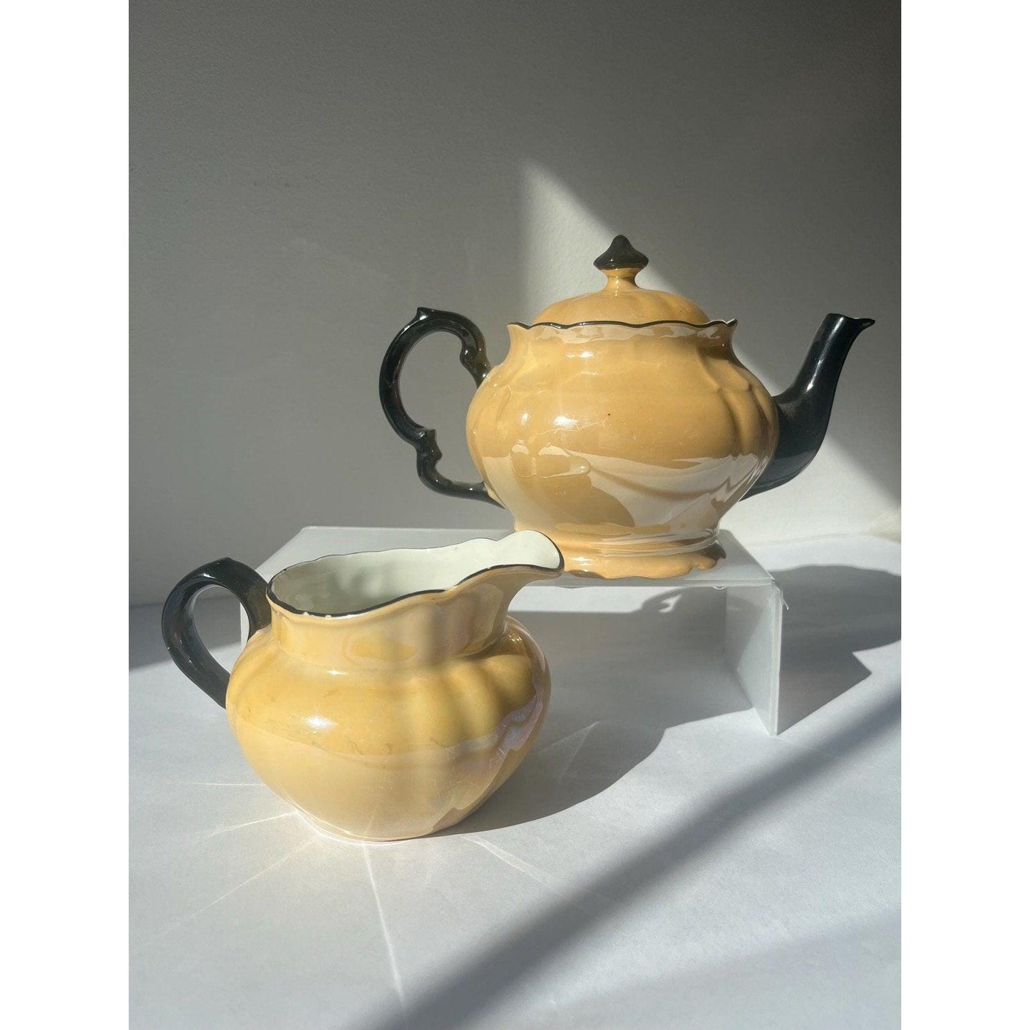 Vintage Bavarian Tan Lusterware Tea Pot & Creamer