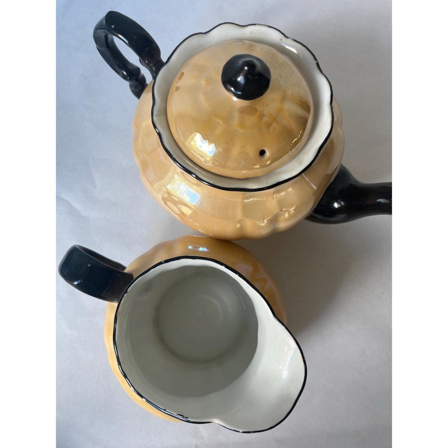 Vintage Bavarian Tan Lusterware Tea Pot & Creamer