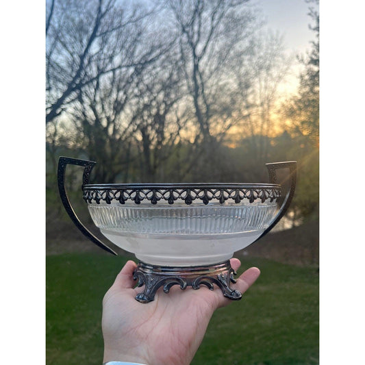 Antique silverplated loving cup service dish