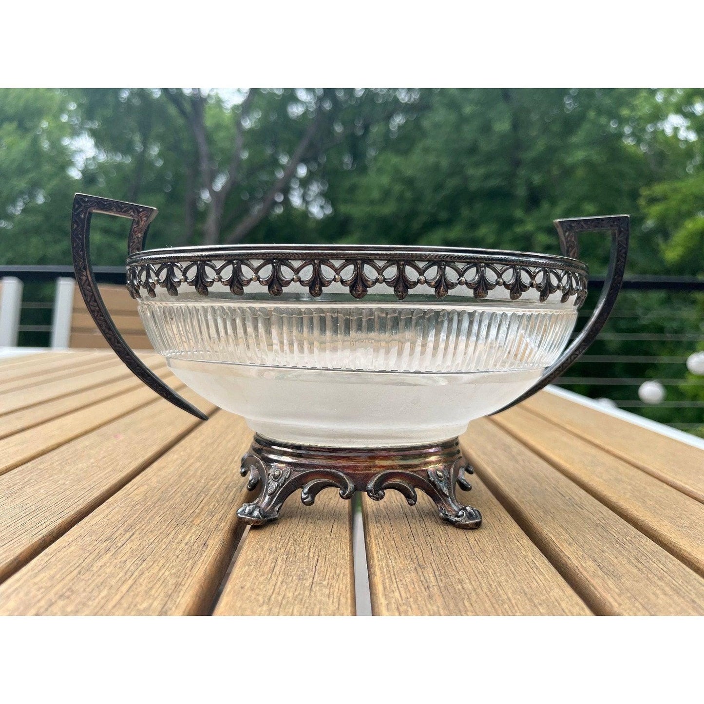 Antique silverplated loving cup service dish