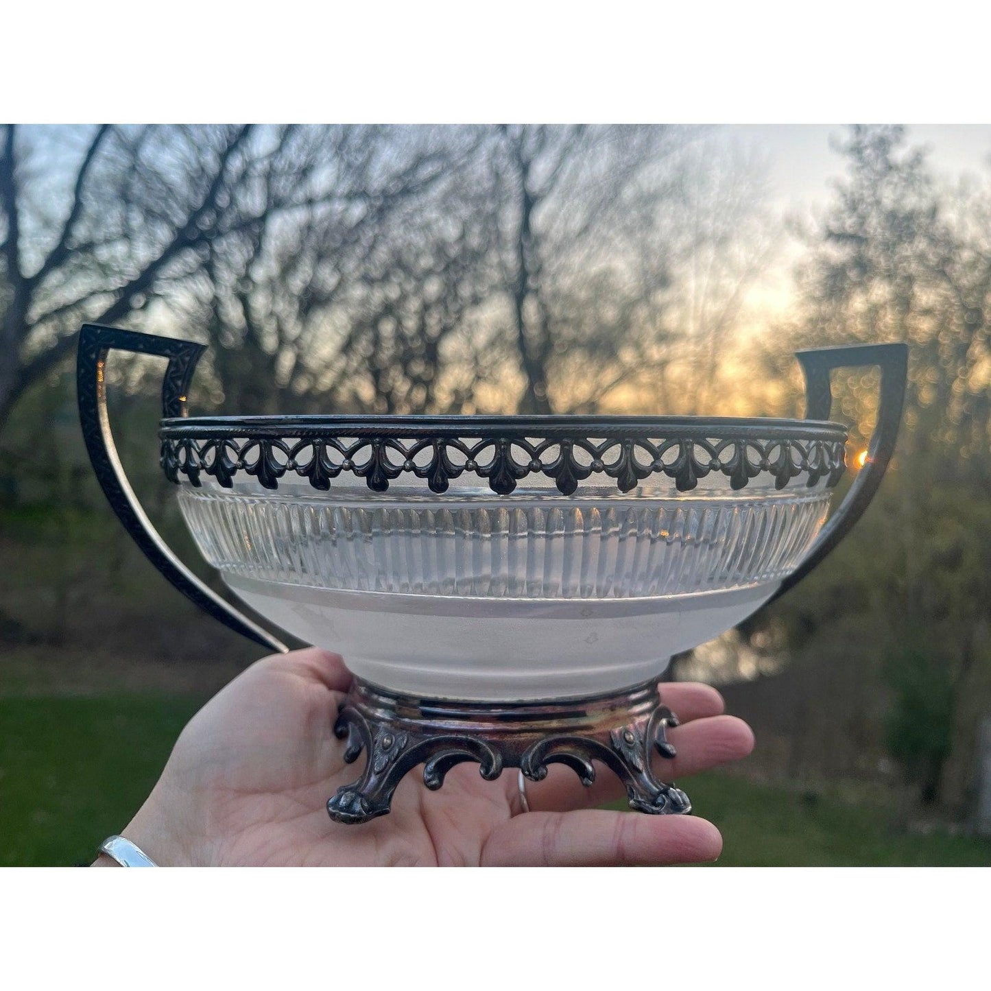Antique silverplated loving cup service dish