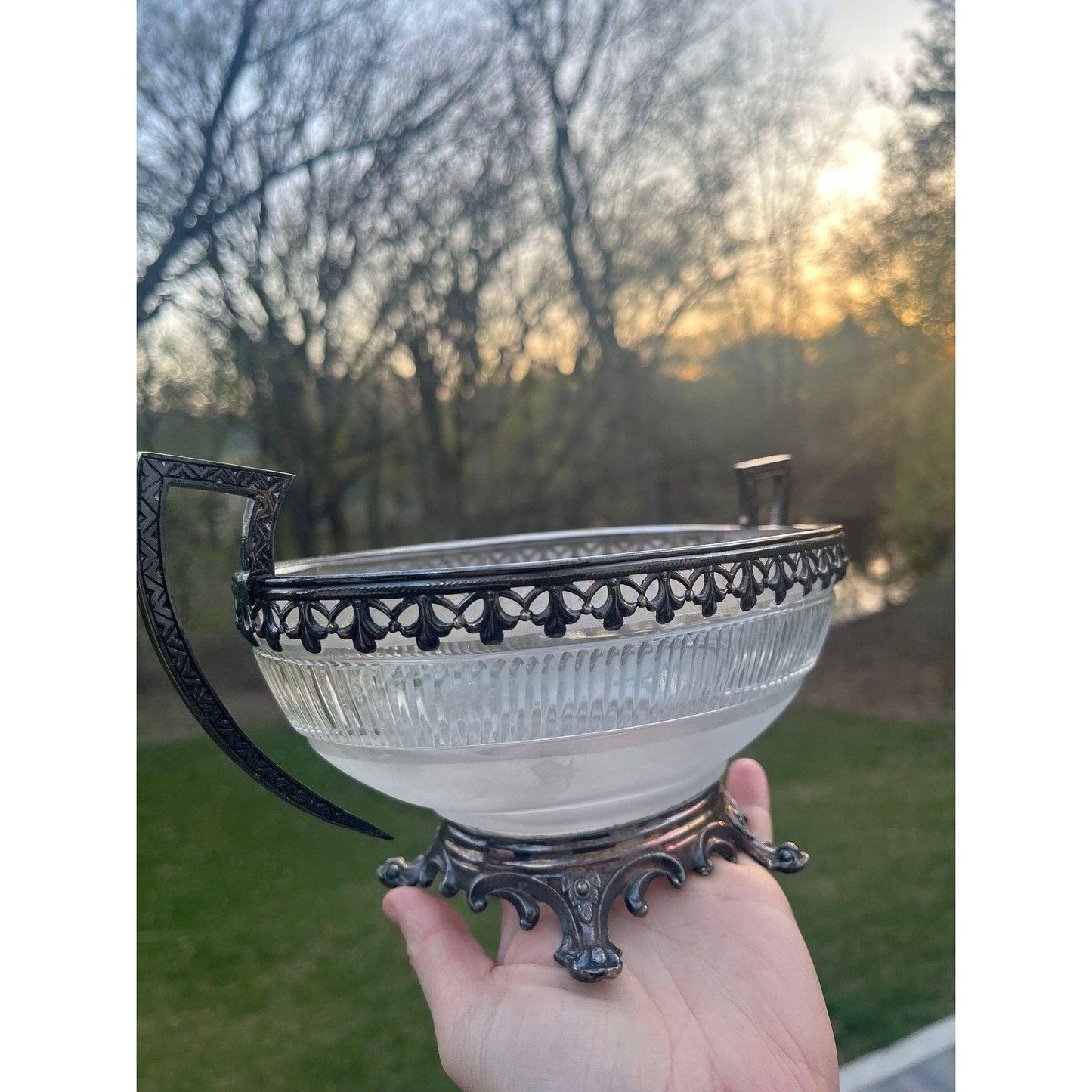Antique silverplated loving cup service dish