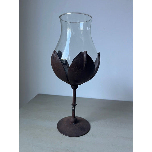 Vintage 1970s metal and glass votive candle holder (Denmark / Norway)