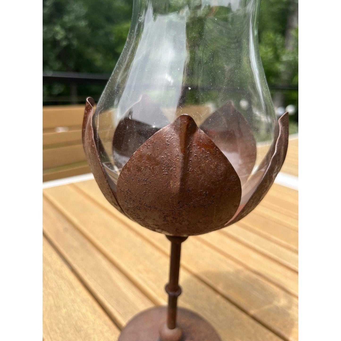 Vintage 1970s metal and glass votive candle holder (Denmark / Norway)