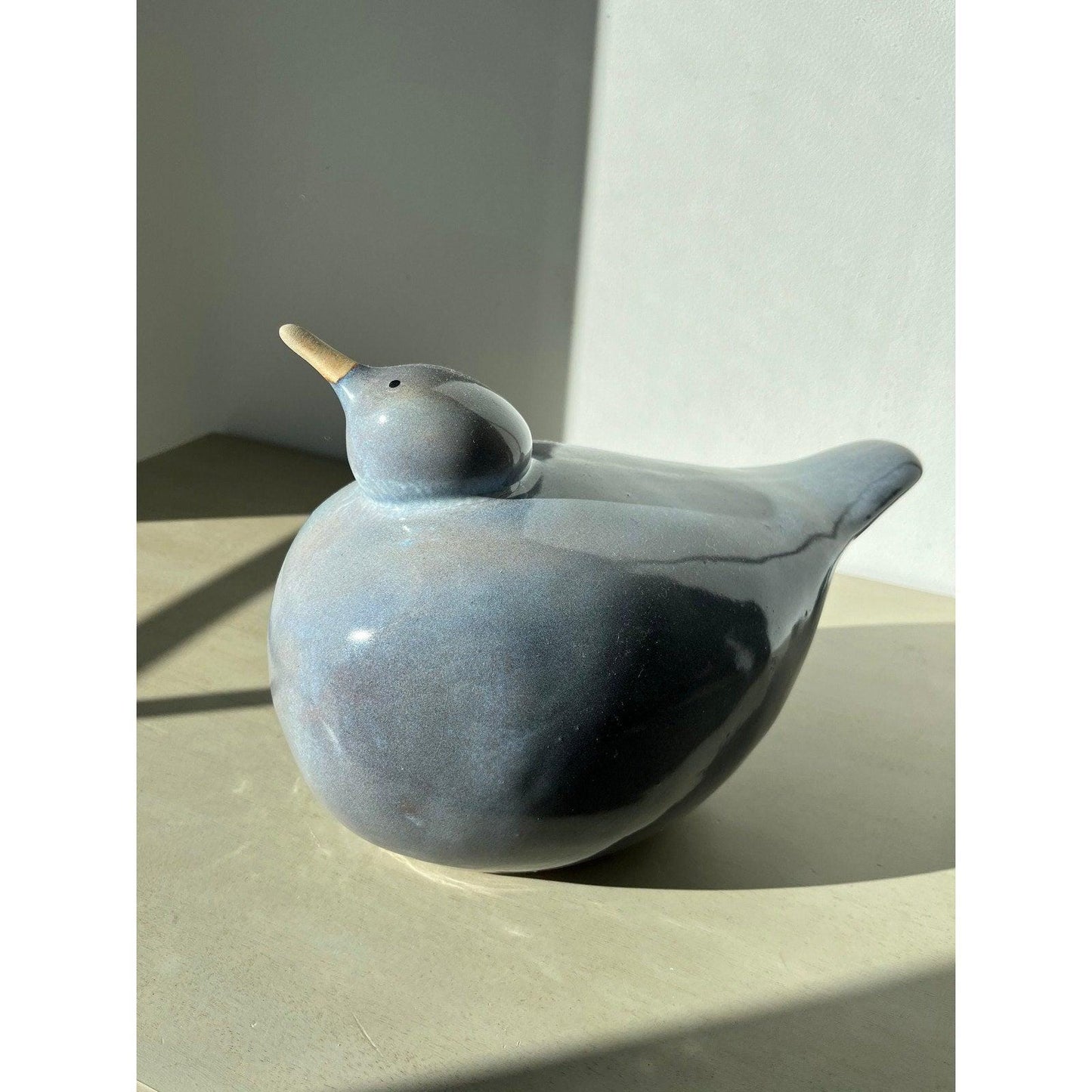 Vintage Studio Pottery sea bird - blue drip glaze sculpture
