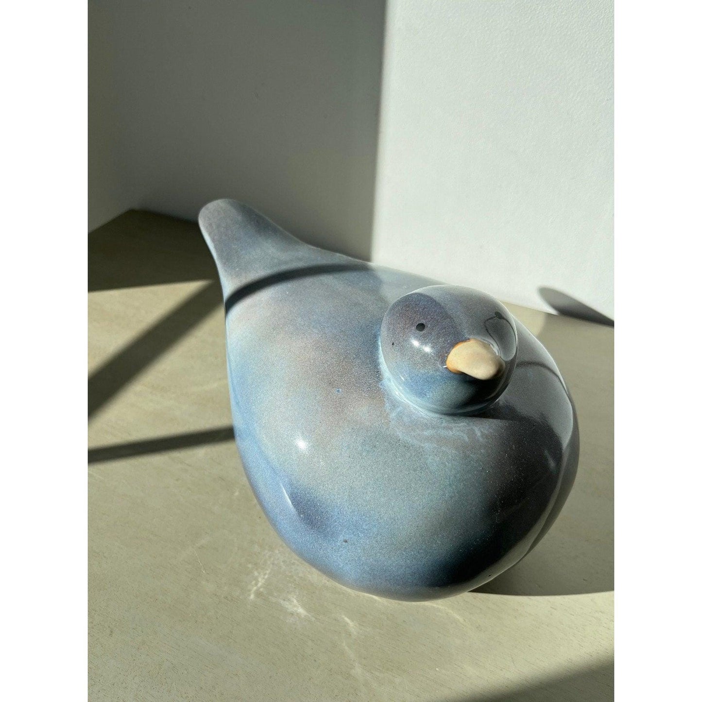 Vintage Studio Pottery sea bird - blue drip glaze sculpture