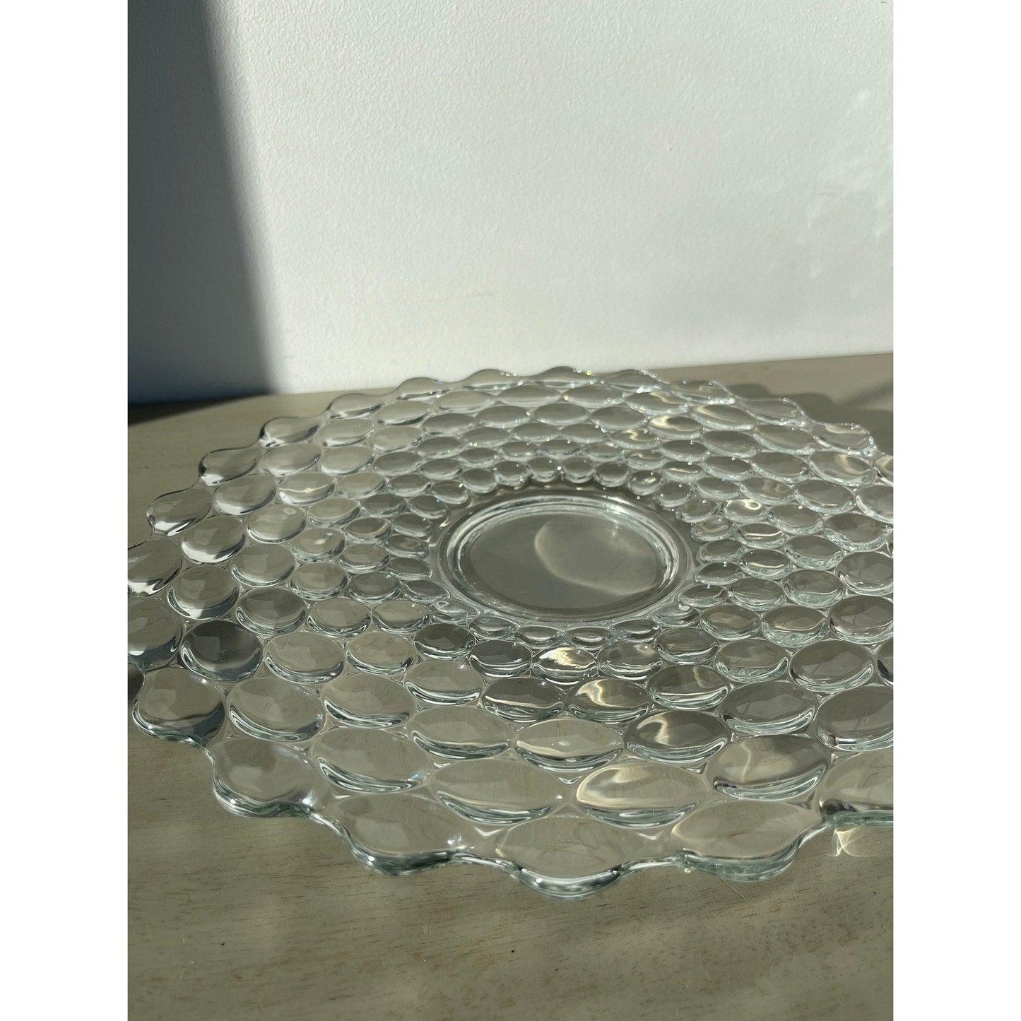 Vintage “bubble wrap thumbprint pattern glass serving platter