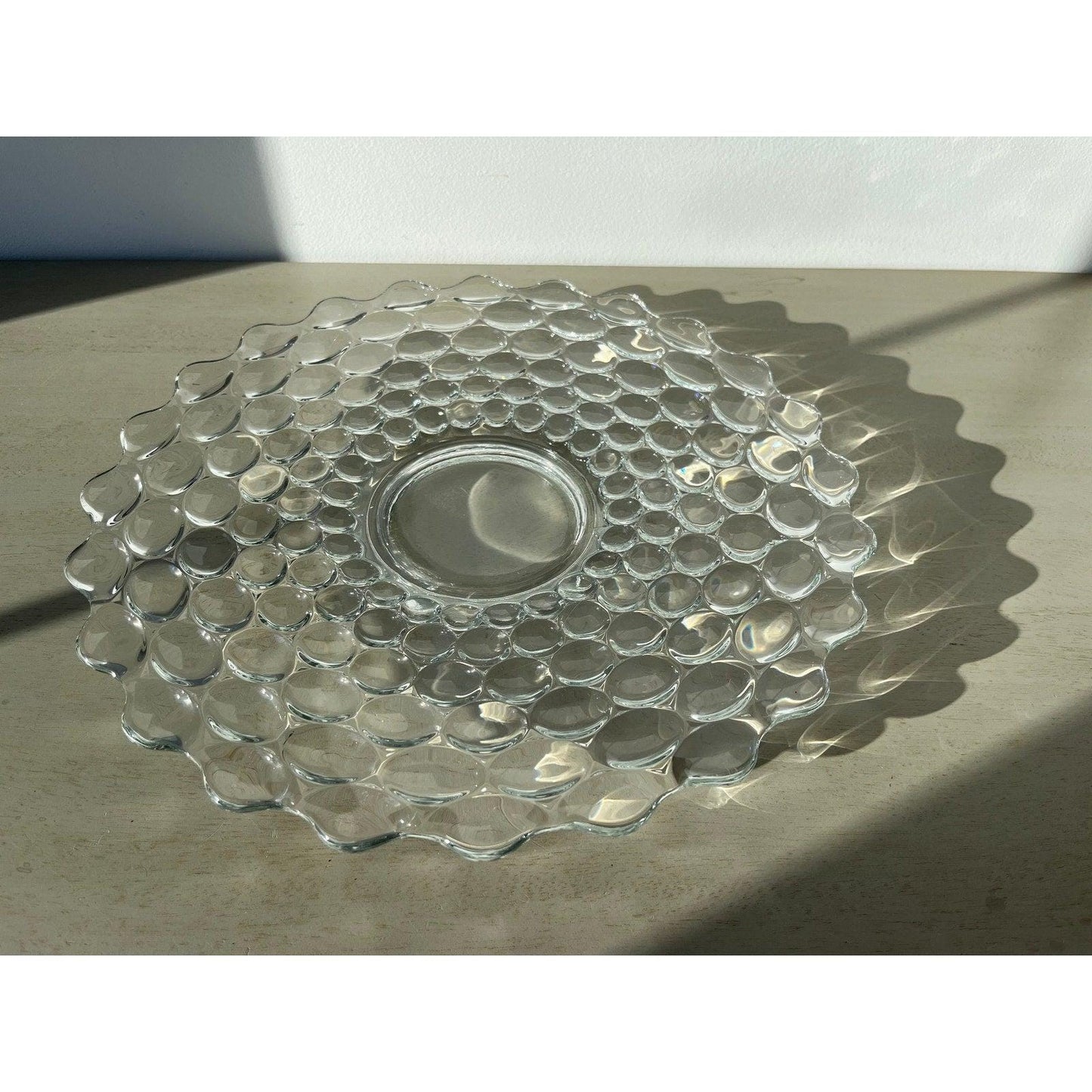 Vintage “bubble wrap thumbprint pattern glass serving platter