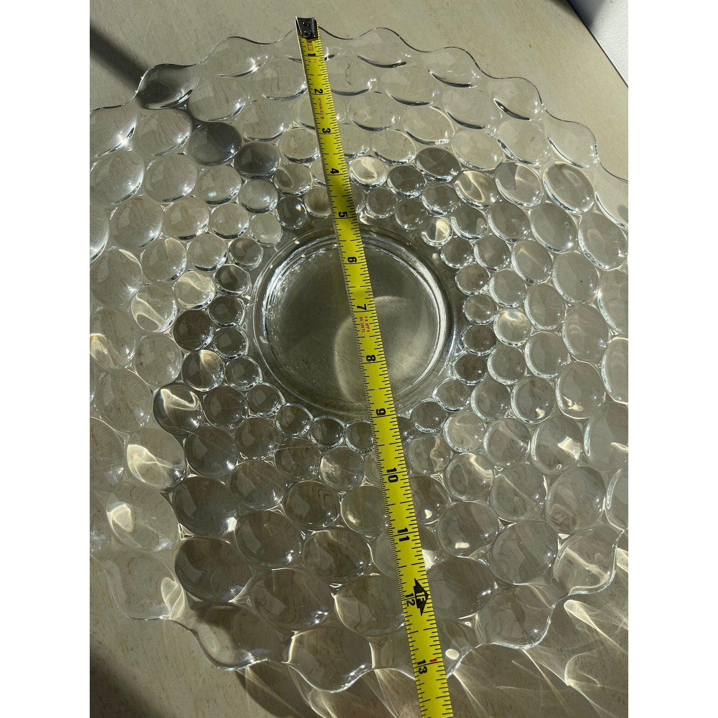 Vintage “bubble wrap thumbprint pattern glass serving platter