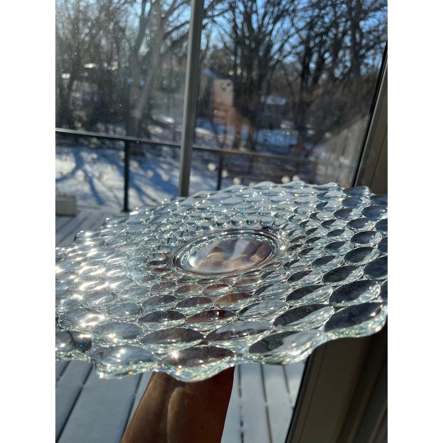 Vintage “bubble wrap thumbprint pattern glass serving platter