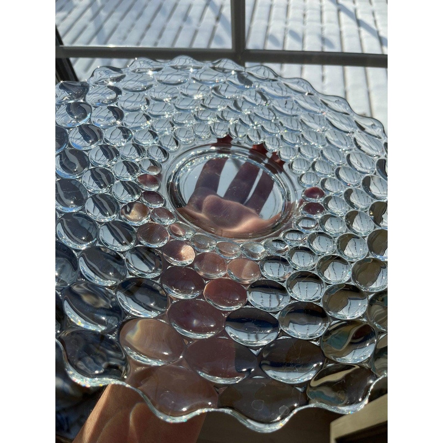 Vintage “bubble wrap thumbprint pattern glass serving platter