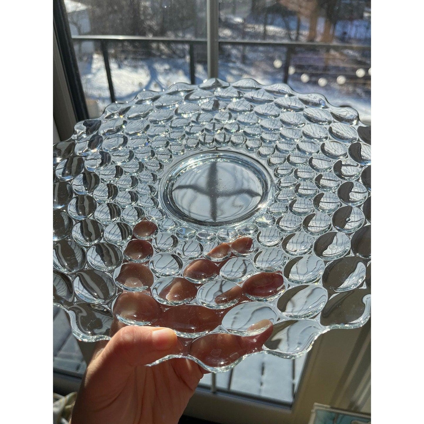 Vintage “bubble wrap thumbprint pattern glass serving platter