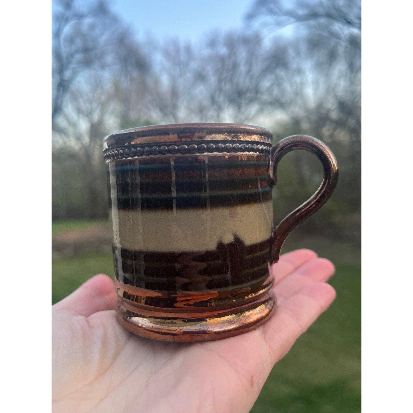 Antique copper lusterware mug