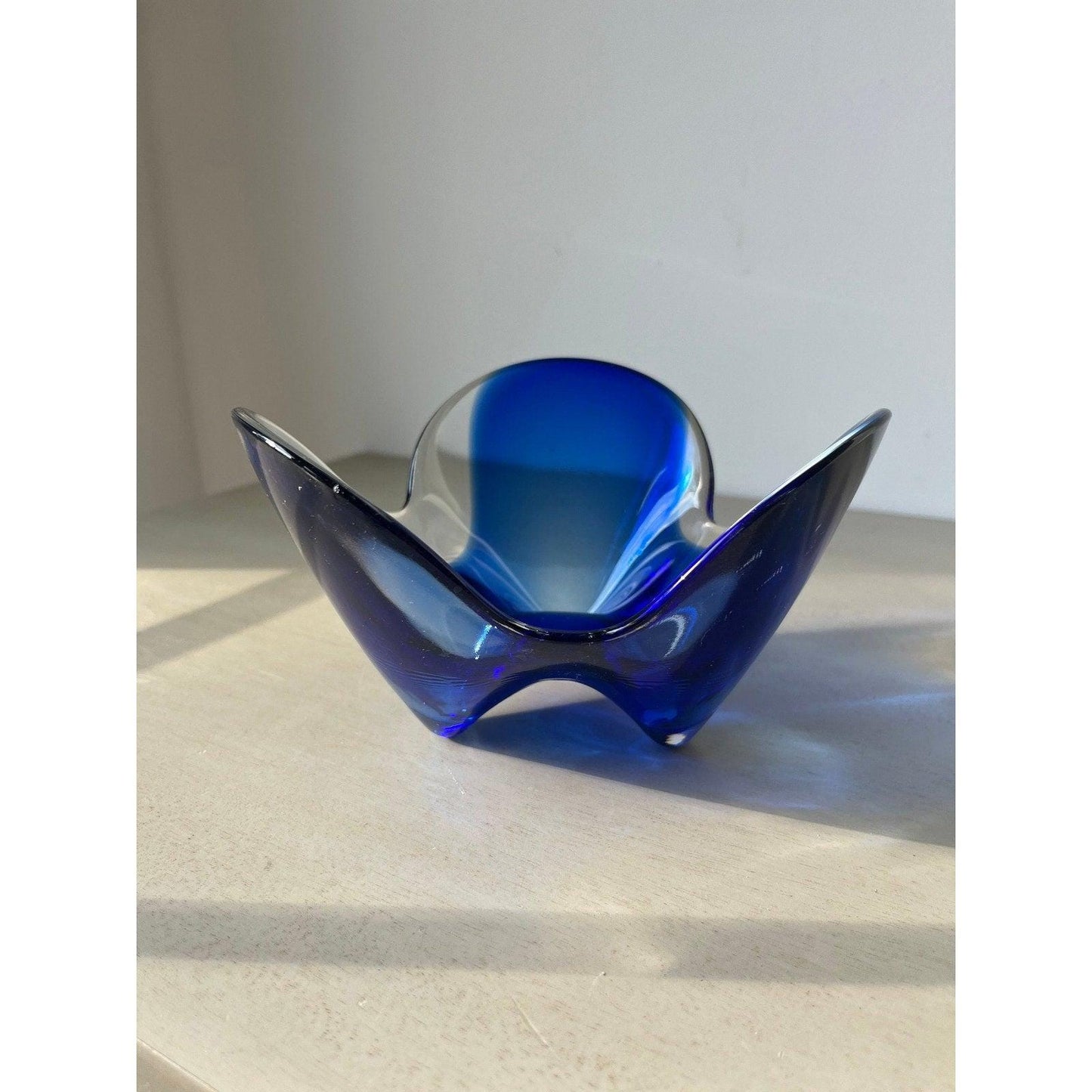 Mid Century Modern Abstract Blue and Clear Glass Decorative Bowl