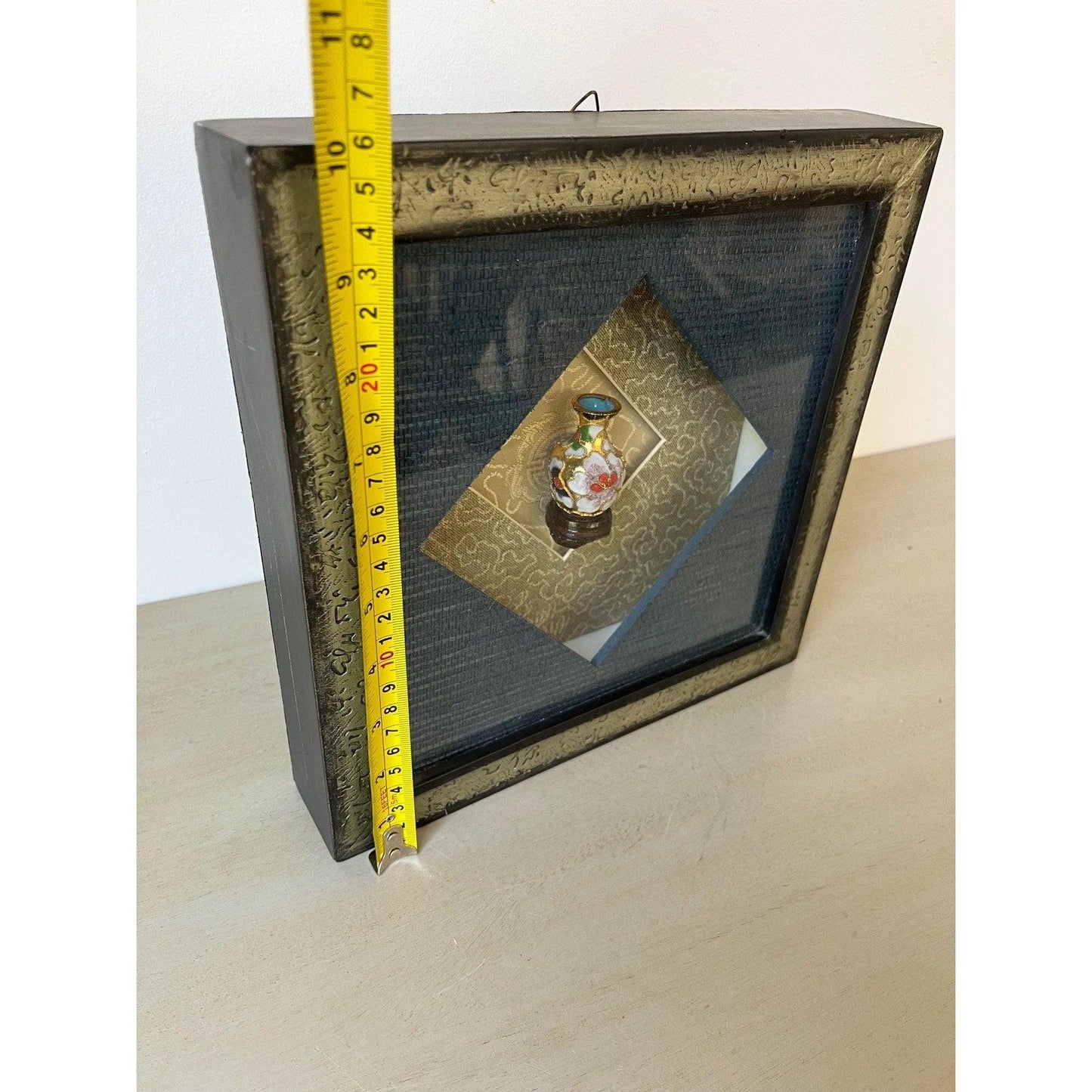 Vintage framed mini Cloisonne Enamel Chinese Vase in Shadow Box