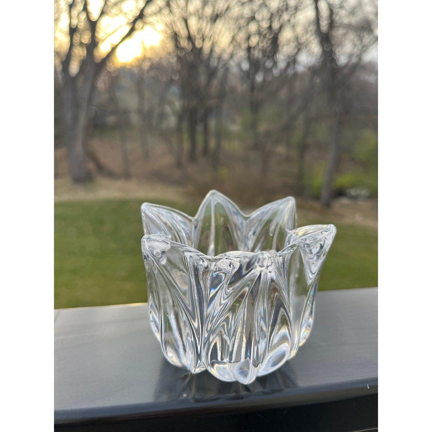 Vintage rose crystal glass tea candle light holder