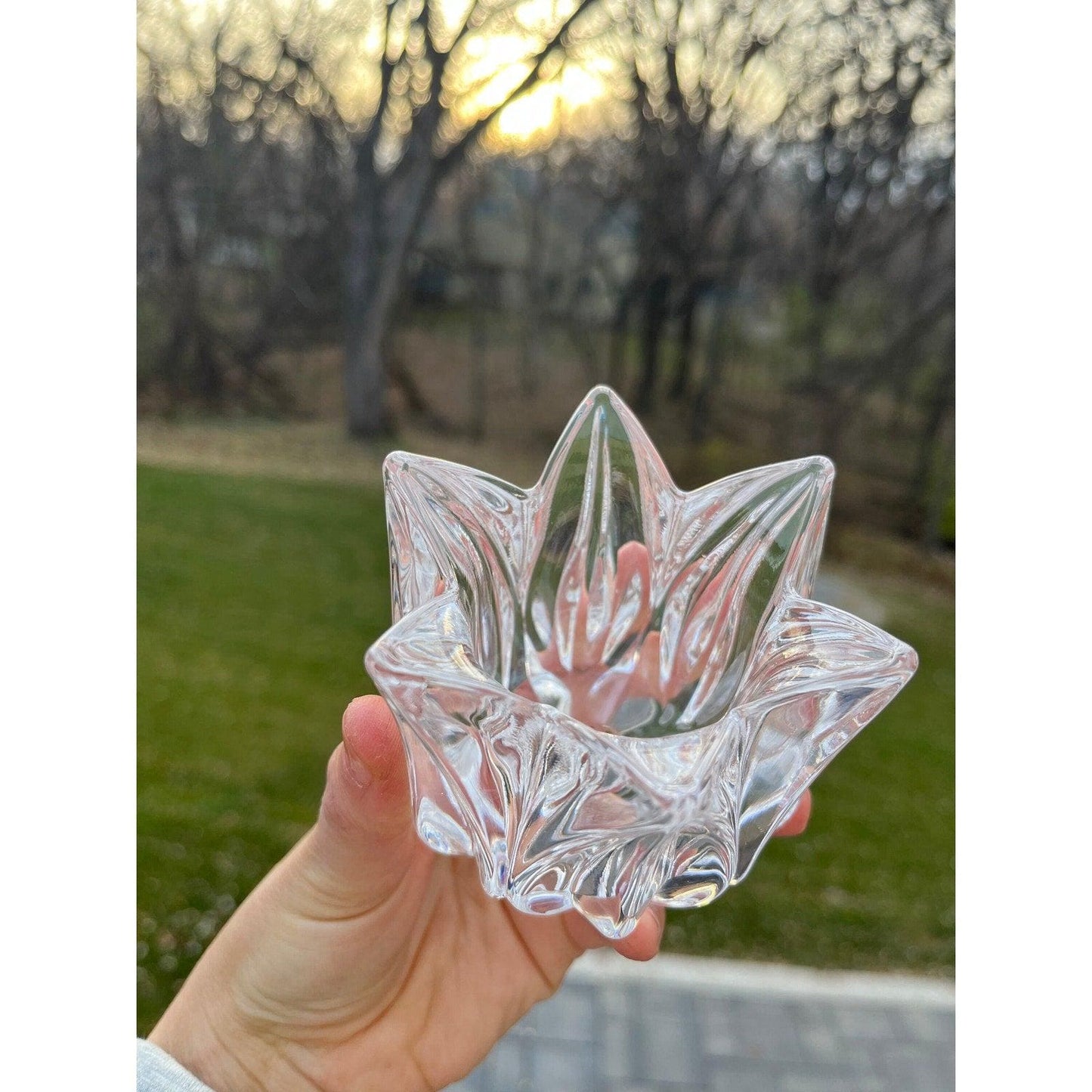Vintage rose crystal glass tea candle light holder