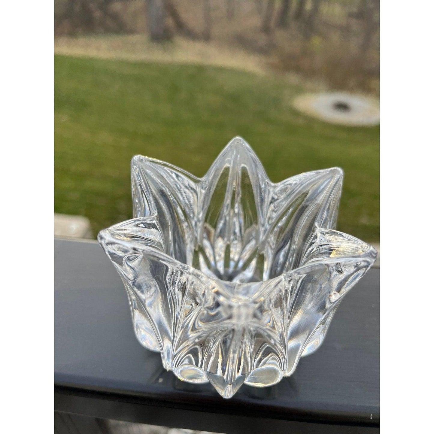 Vintage rose crystal glass tea candle light holder