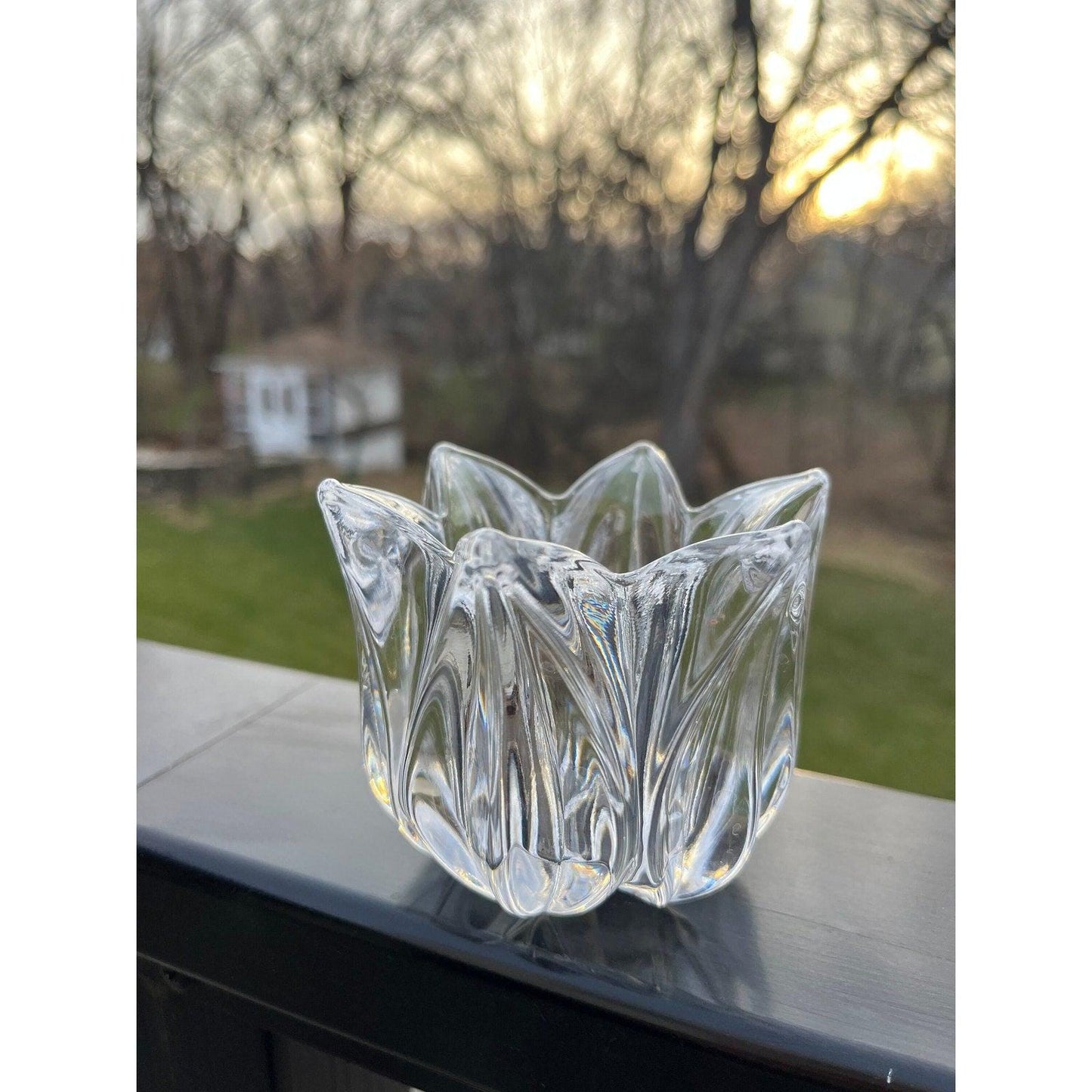 Vintage rose crystal glass tea candle light holder