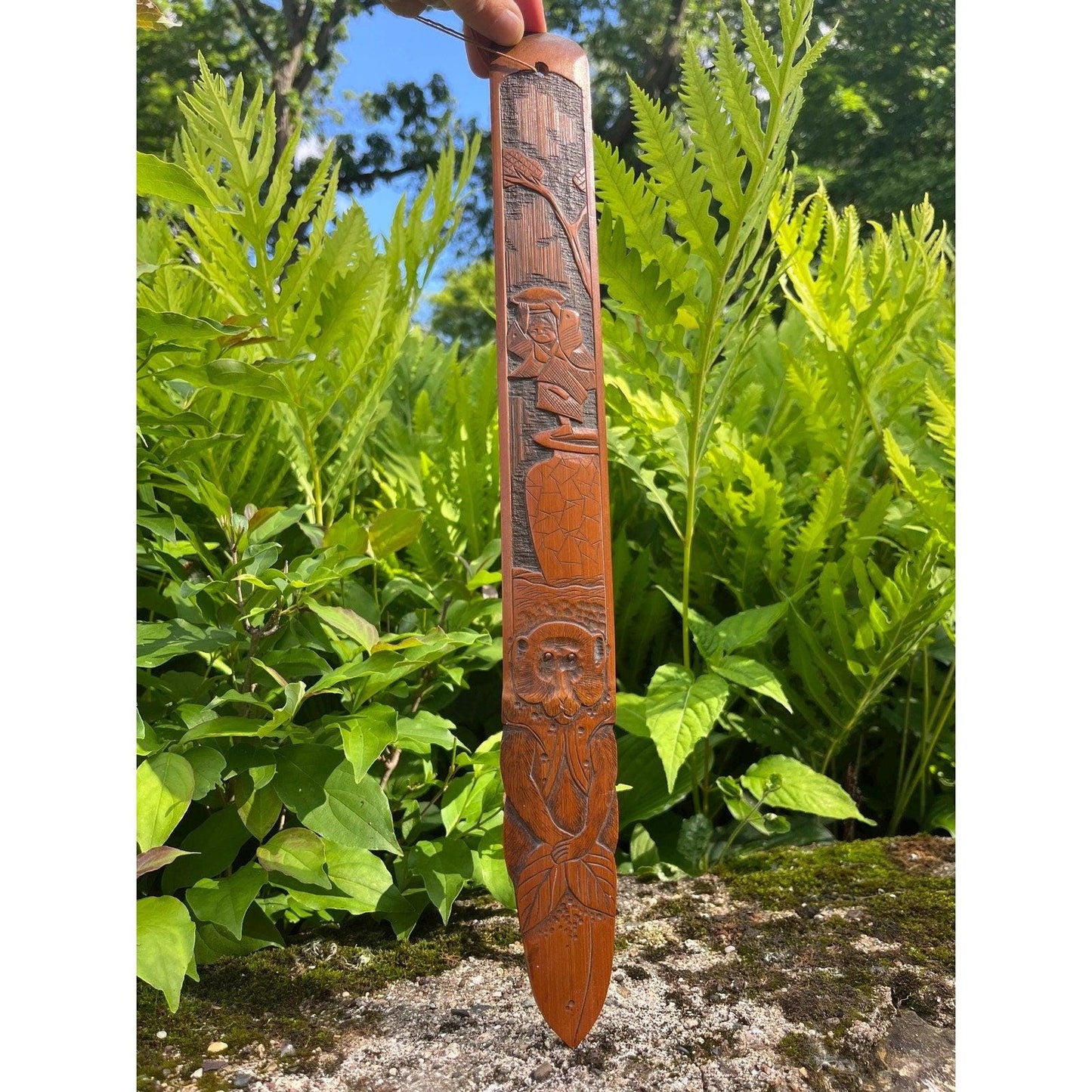 Early 1900s Asian carved wood page turner