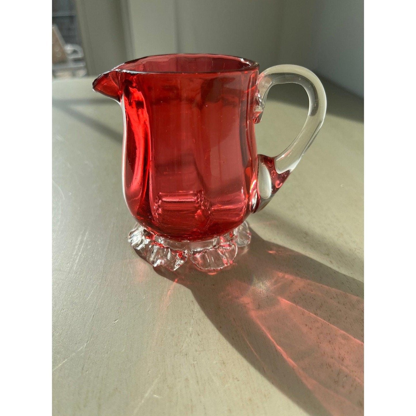Wow! Antique cranberry glass Victoria creamer / jug 1800s