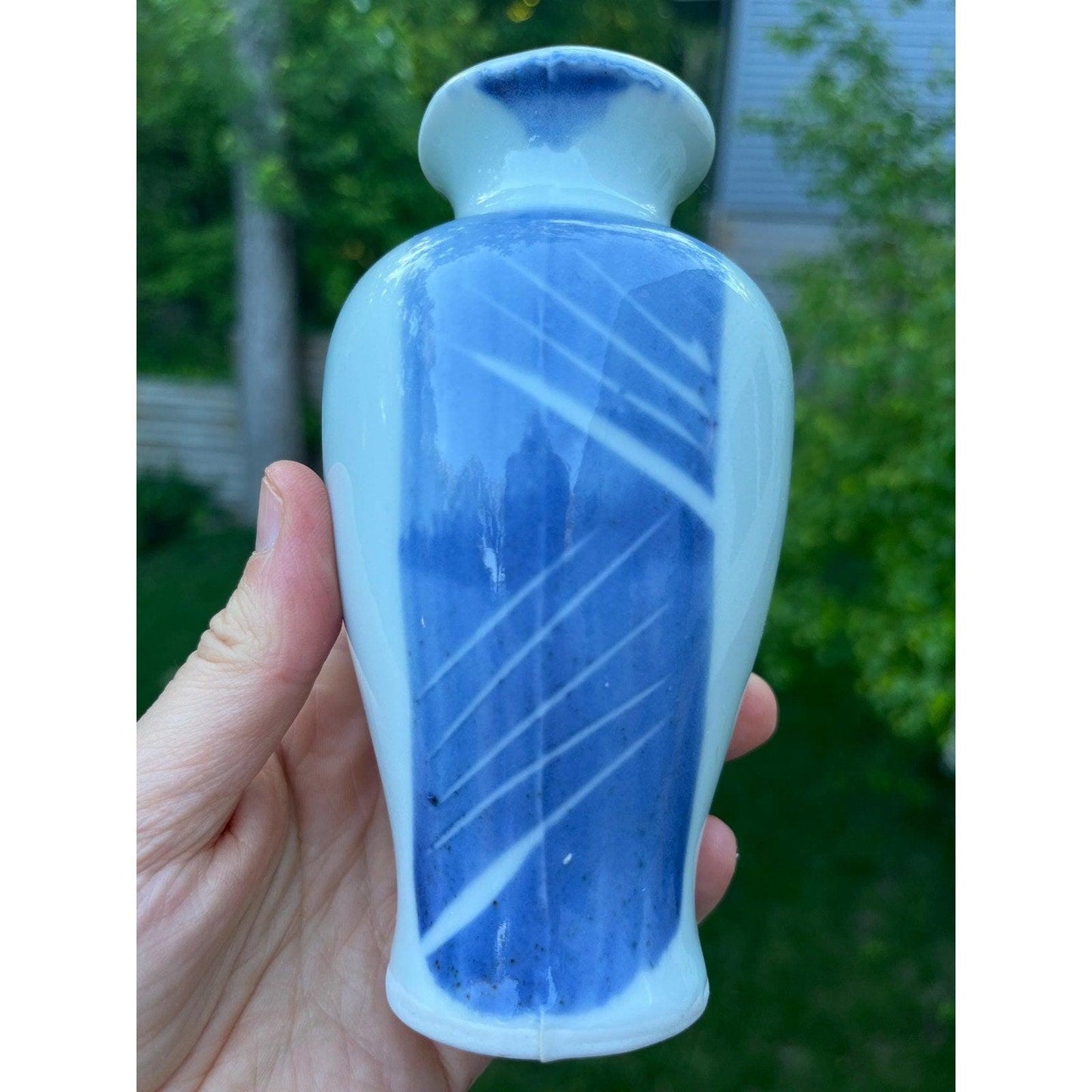 Blue and white vintage bud vase