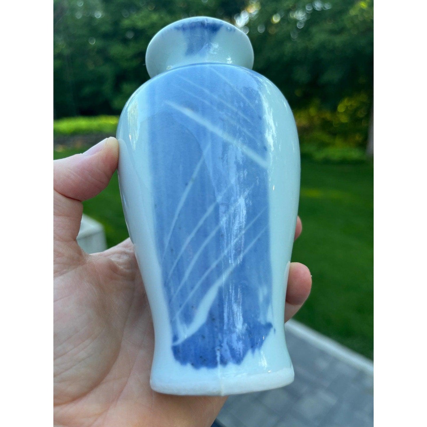 Blue and white vintage bud vase