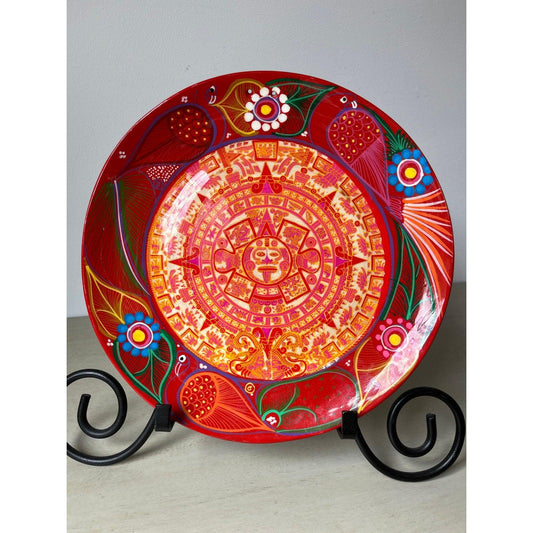Vintage Mexican Aztec sun calendar plate