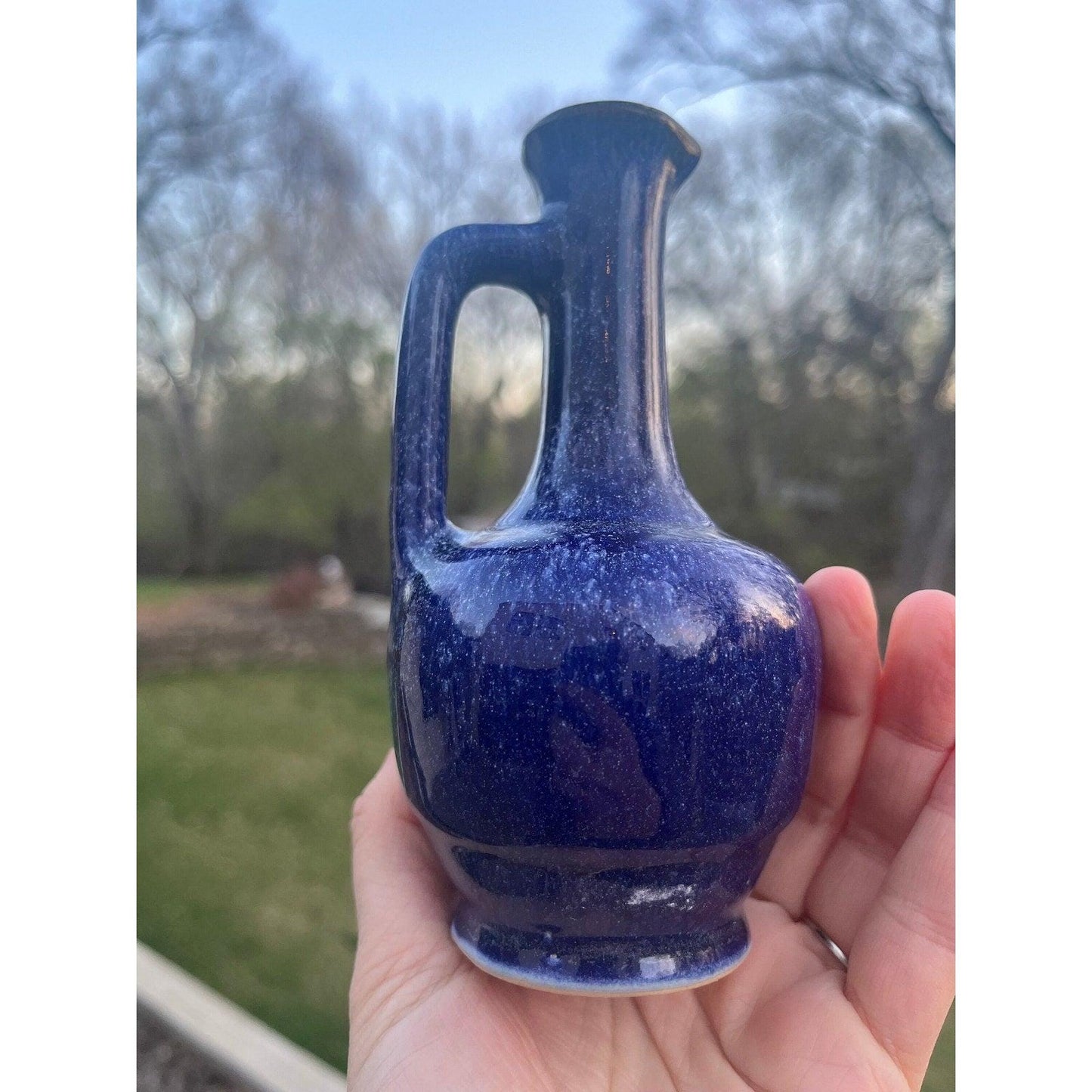 Vintage Zanesville Alaska Stoneware Vase / Perfume Bottle Dog Sled