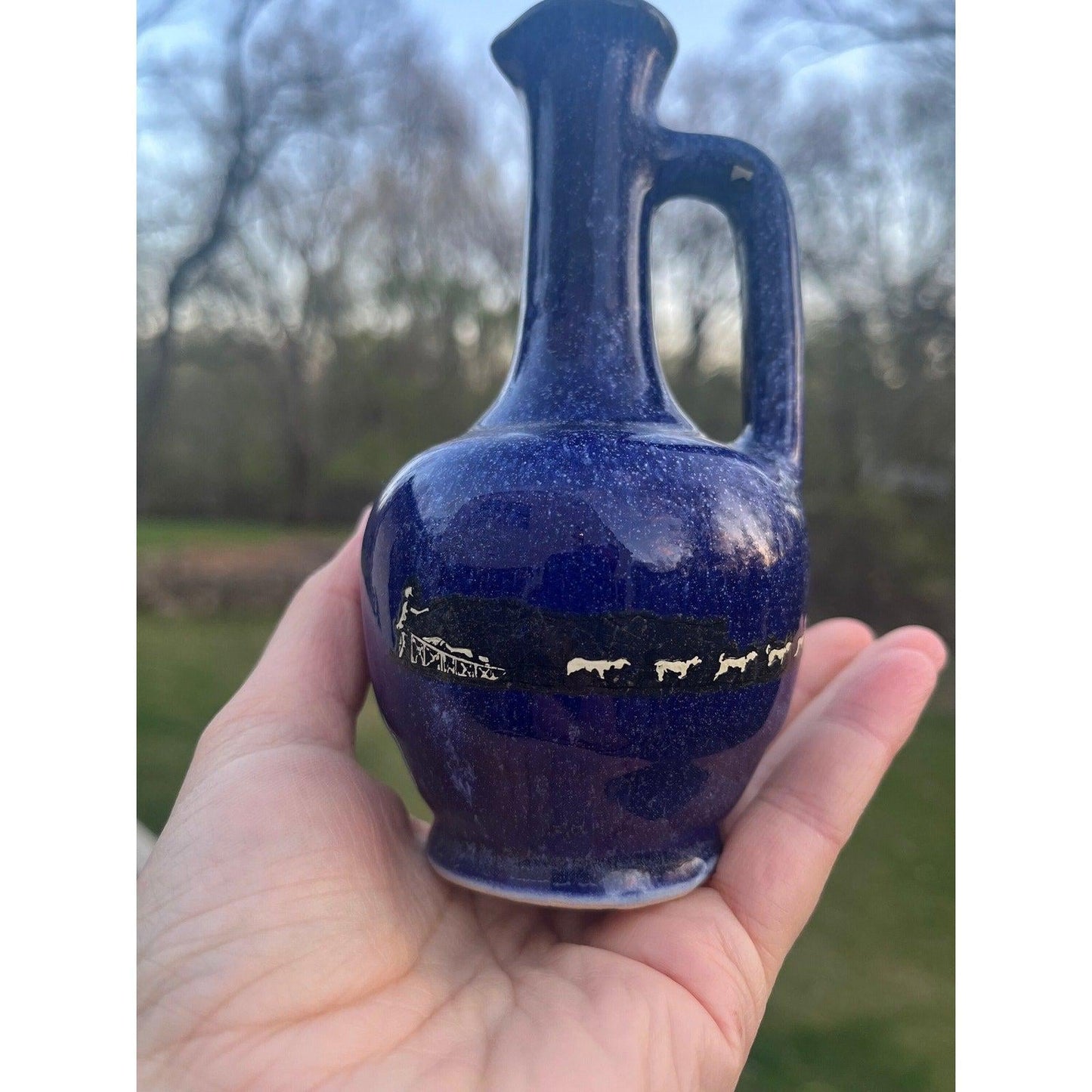 Vintage Zanesville Alaska Stoneware Vase / Perfume Bottle Dog Sled