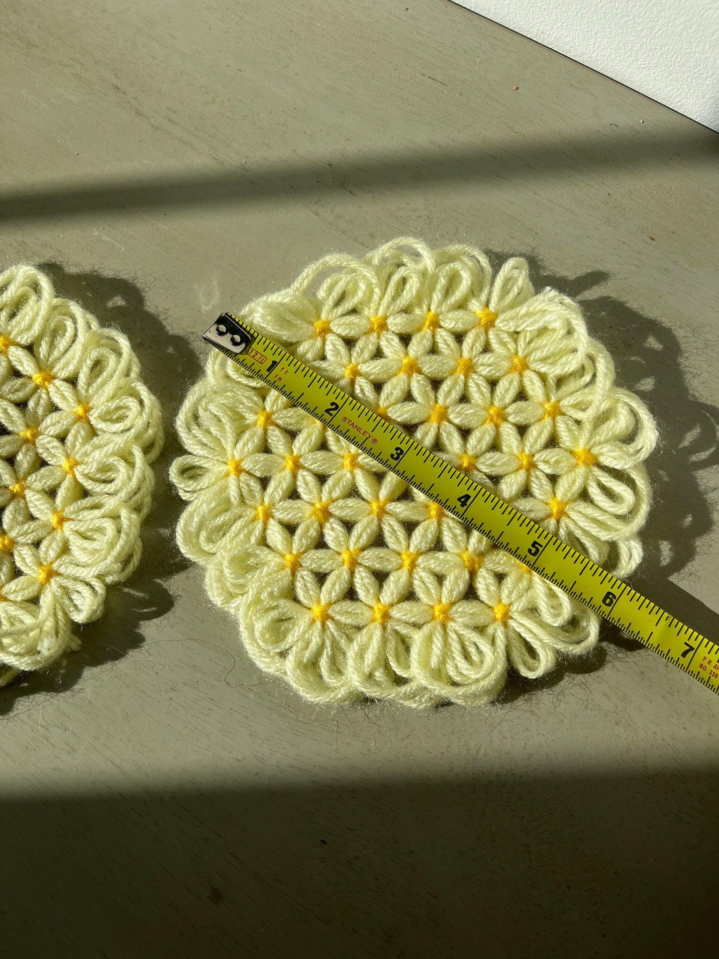 Vintage yellow crocheted coasters