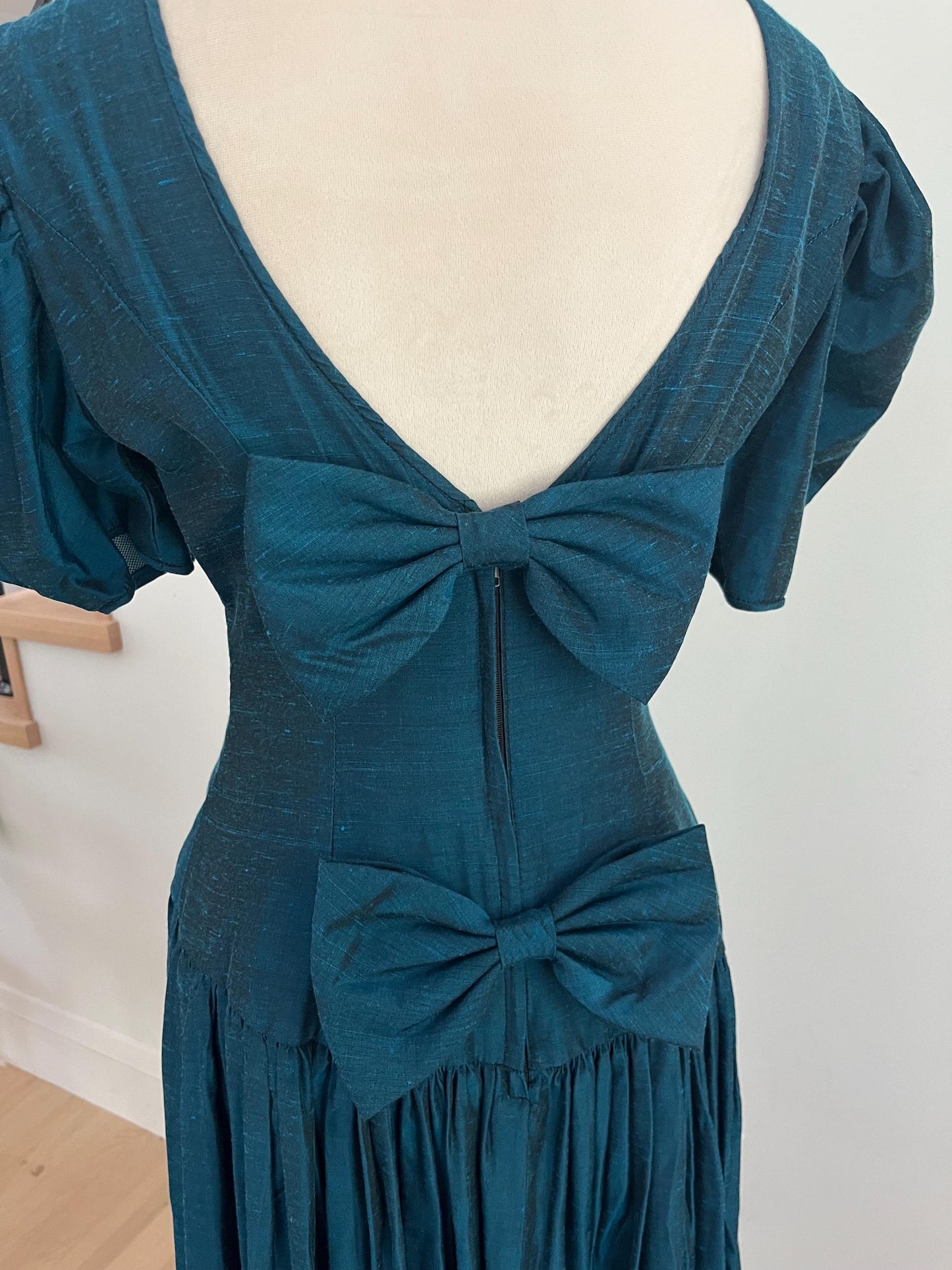 Vintage 1980s Prom Dress Dark Teal
