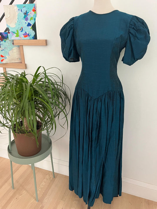 Vintage 1980s Prom Dress Dark Teal