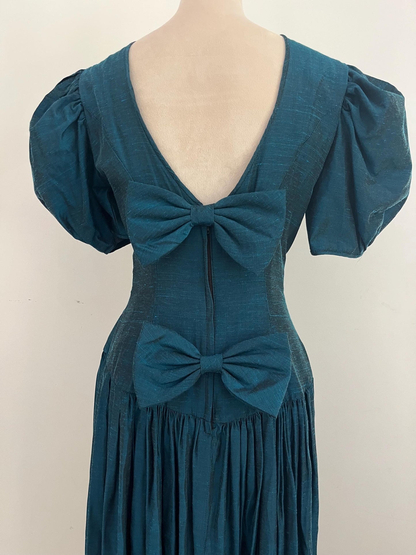 Vintage 1980s Prom Dress Dark Teal