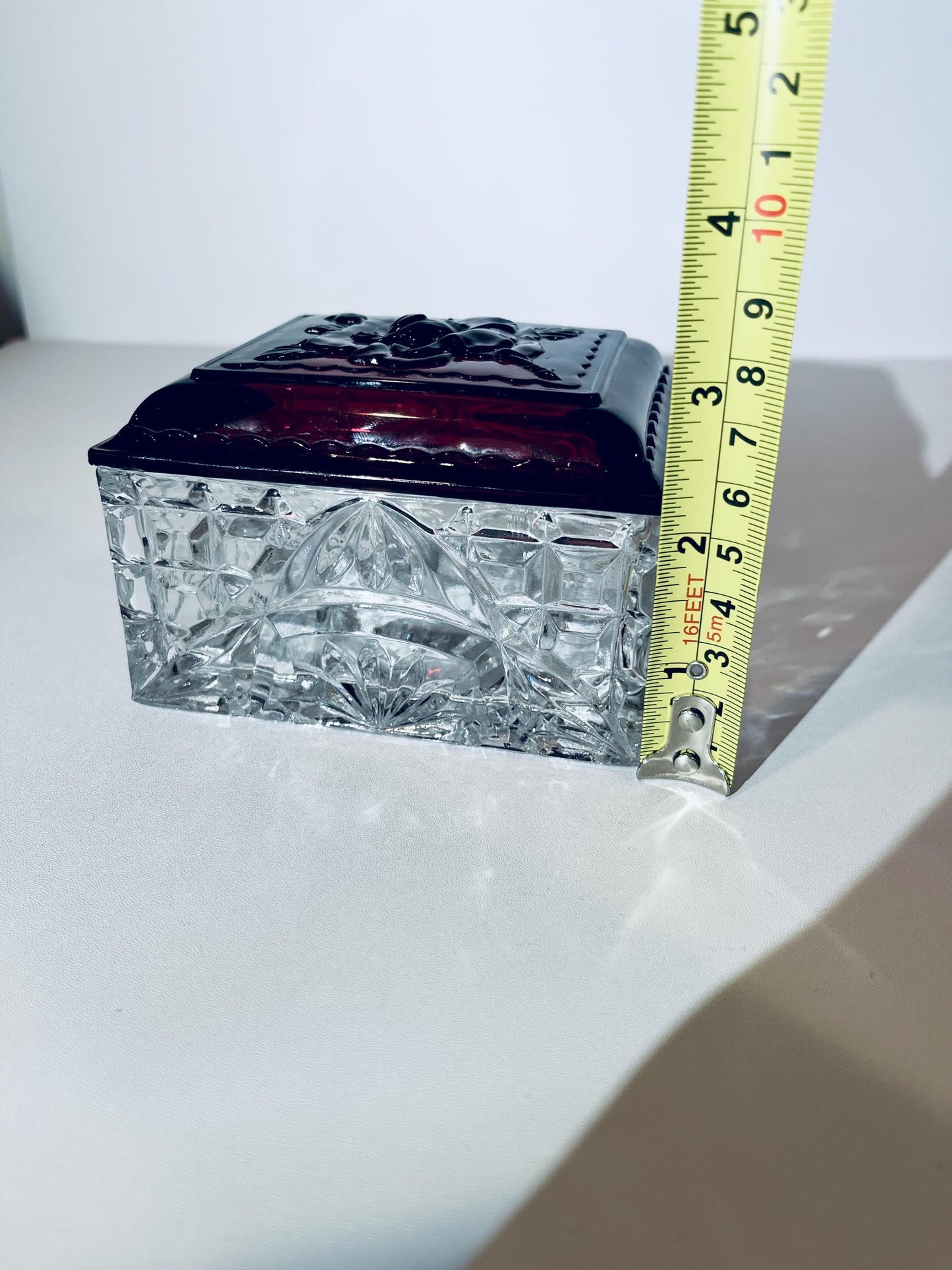 Vintage Crystal Glass Box with Ruby Red Lid
