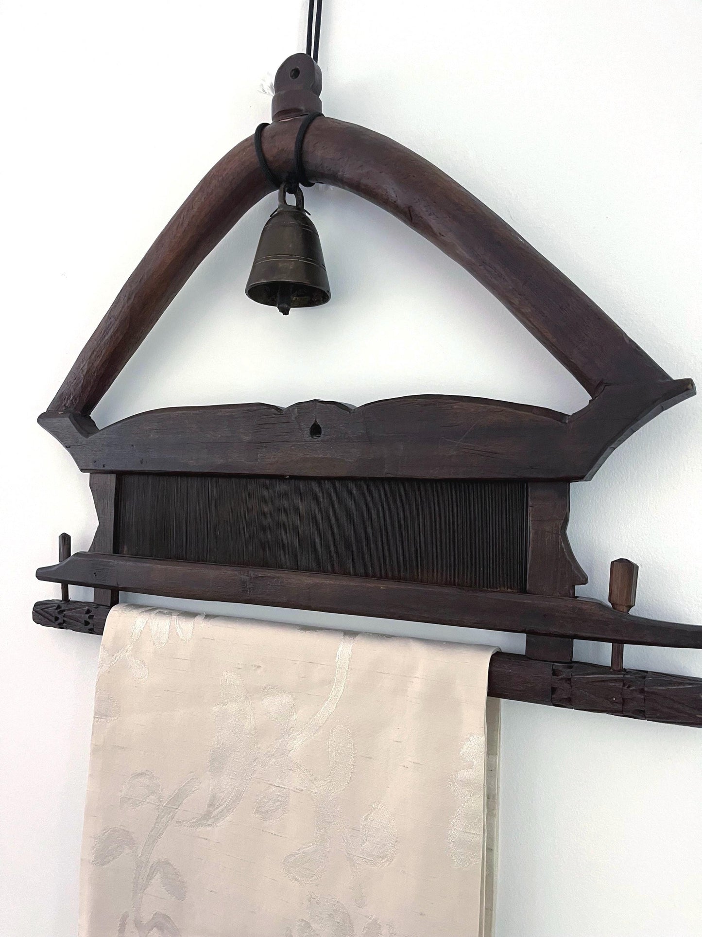 Thai Wood Frame Hanger with a Bell and Silk Cloth