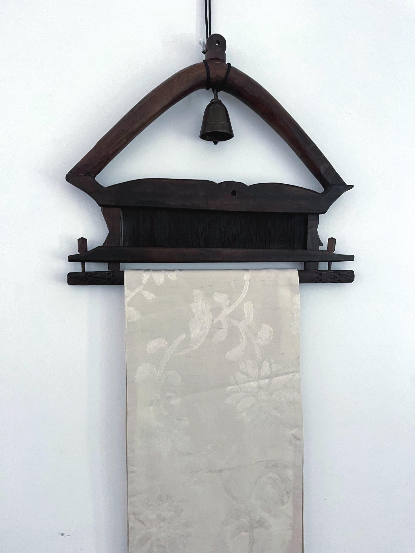 Thai Wood Frame Hanger with a Bell and Silk Cloth