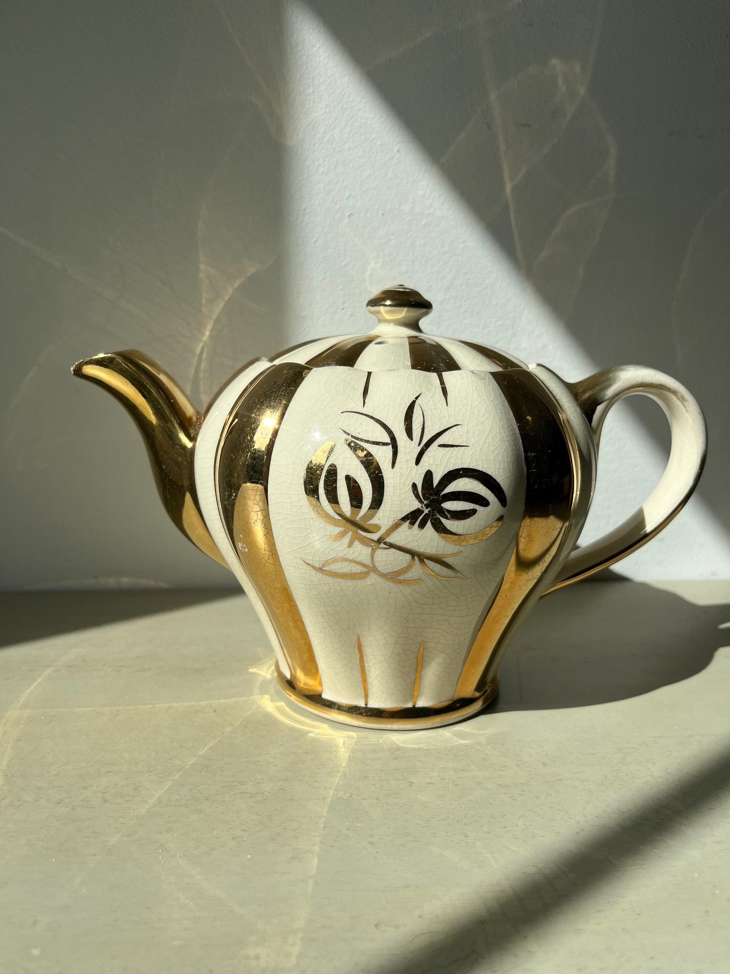 Vintage Sudlows Burslem Art Deco Gold and Cream Teapot