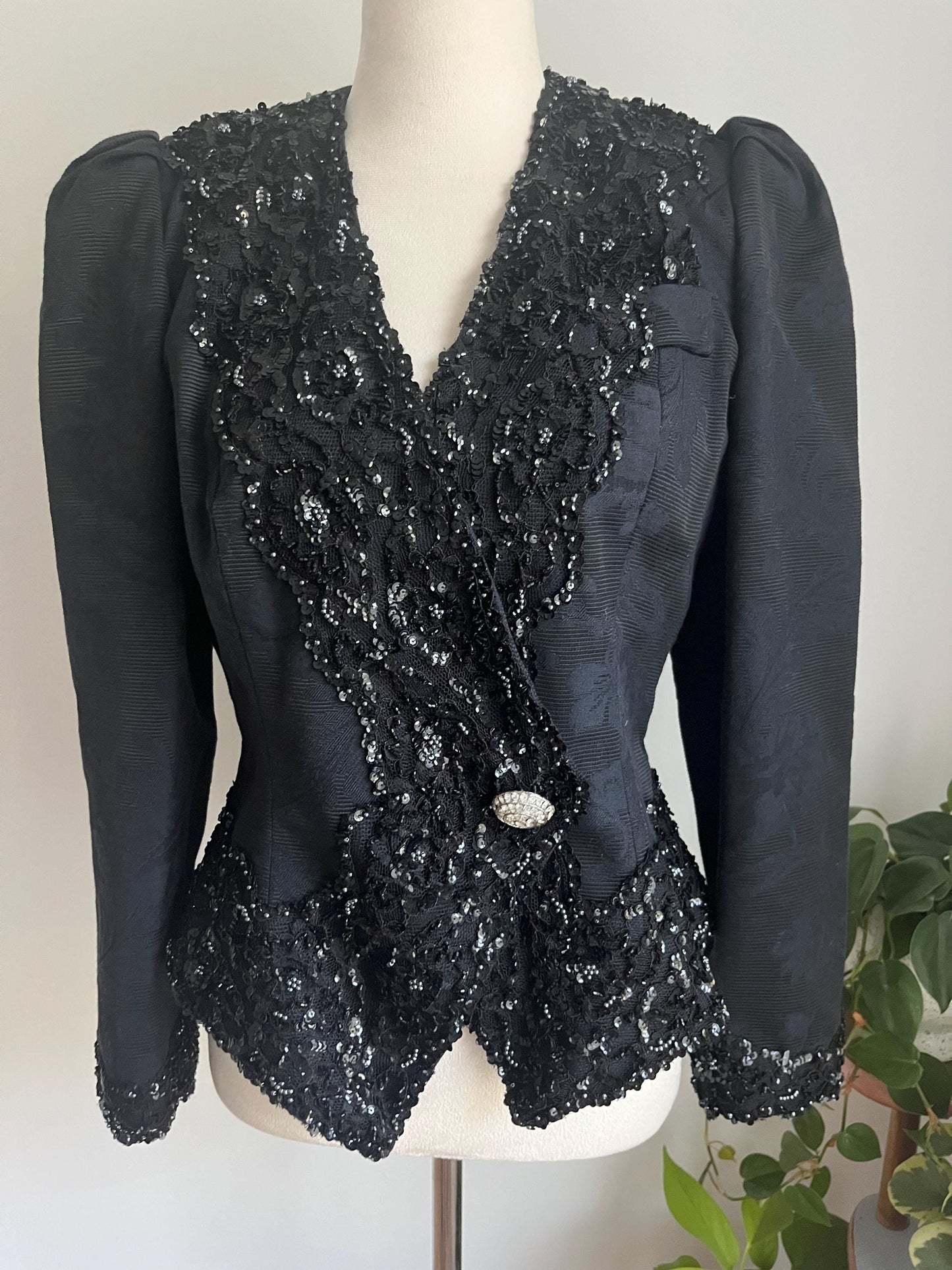 Vintage Julie Duroche By After Five Sequin Elegant Jacket Top Black Size 10
