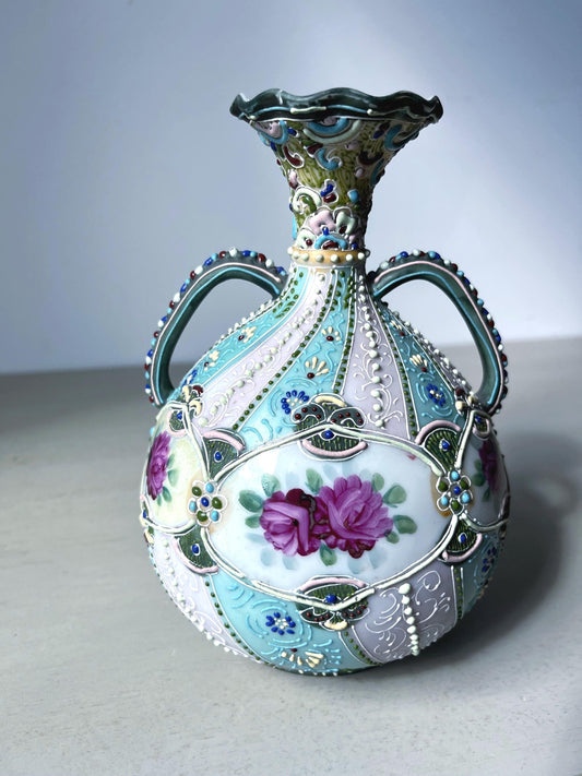 Antique Nippon Hand Decorated Moriage Vase