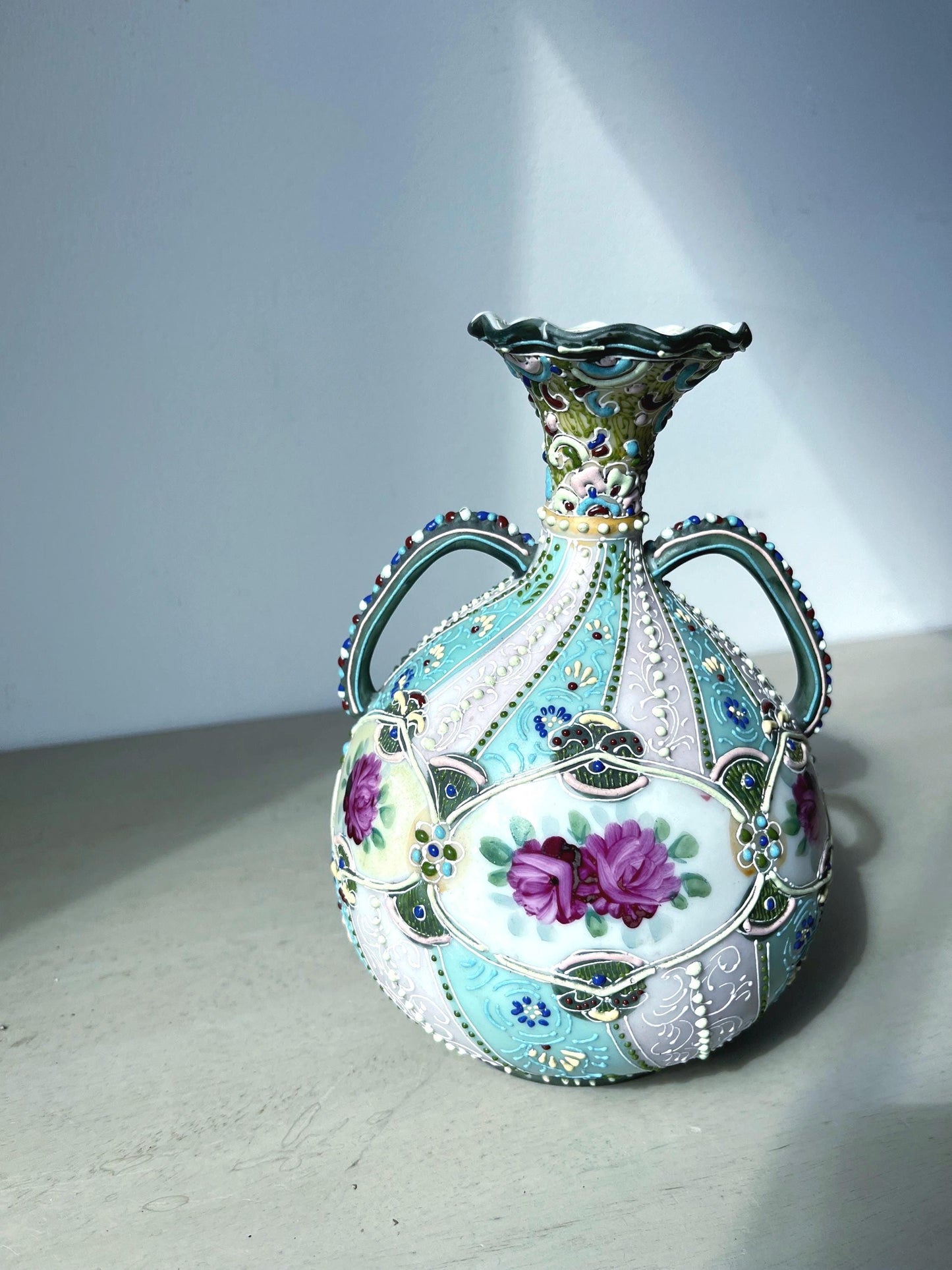 Antique Nippon Hand Decorated Moriage Vase