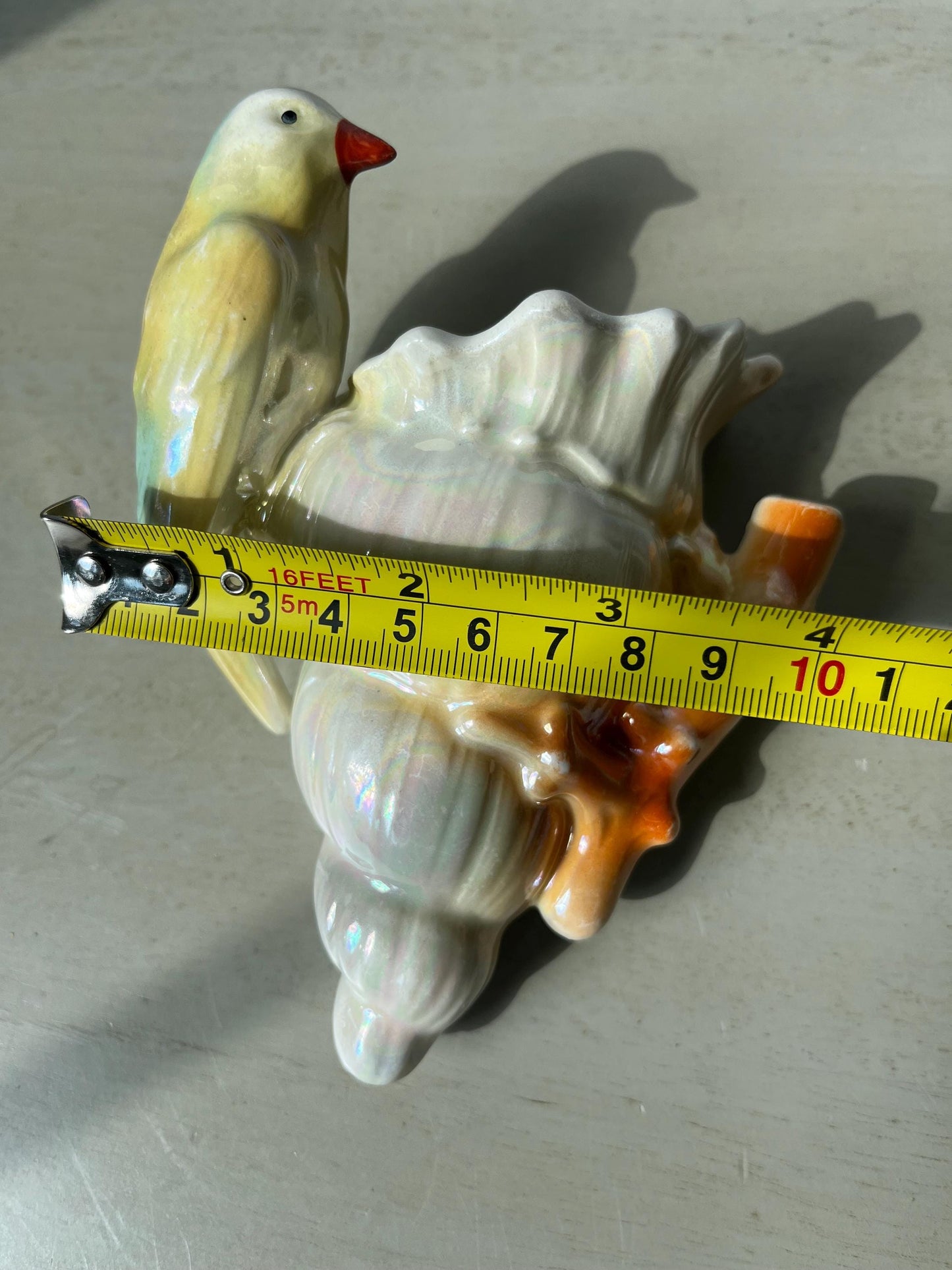 Rare Vintage Pearl Iridescent Luster Glazed Bird on a Shell Wall-Pocket Czechoslovakia