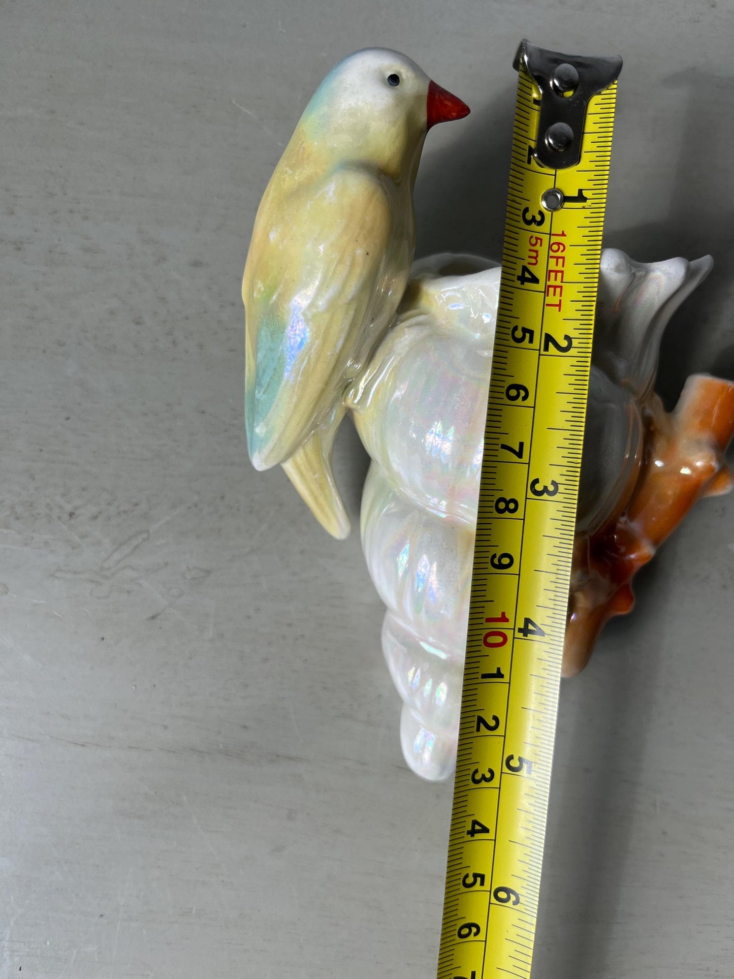 Rare Vintage Pearl Iridescent Luster Glazed Bird on a Shell Wall-Pocket Czechoslovakia