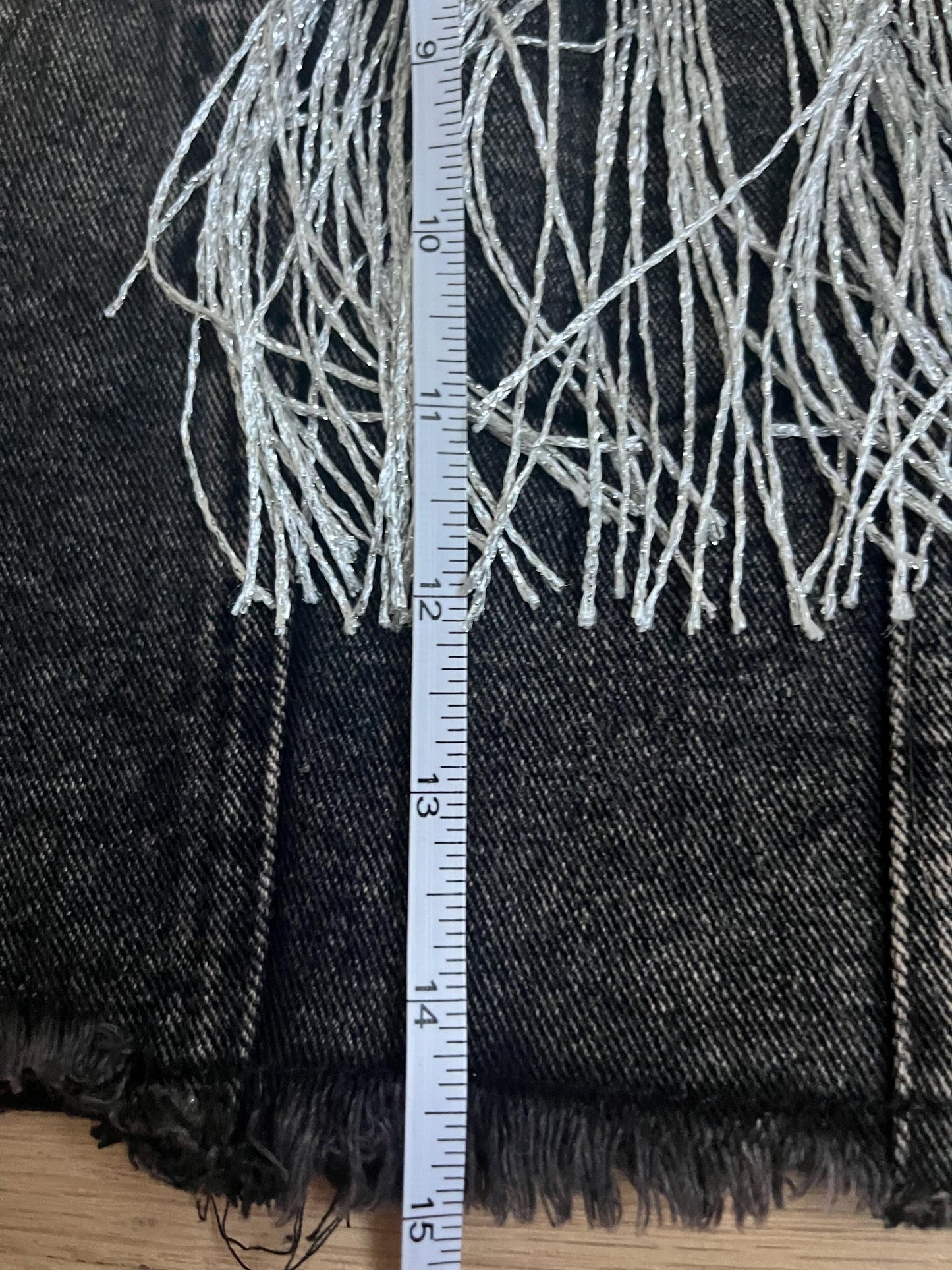Crop Black Dark Gray Denim Fringe Vest